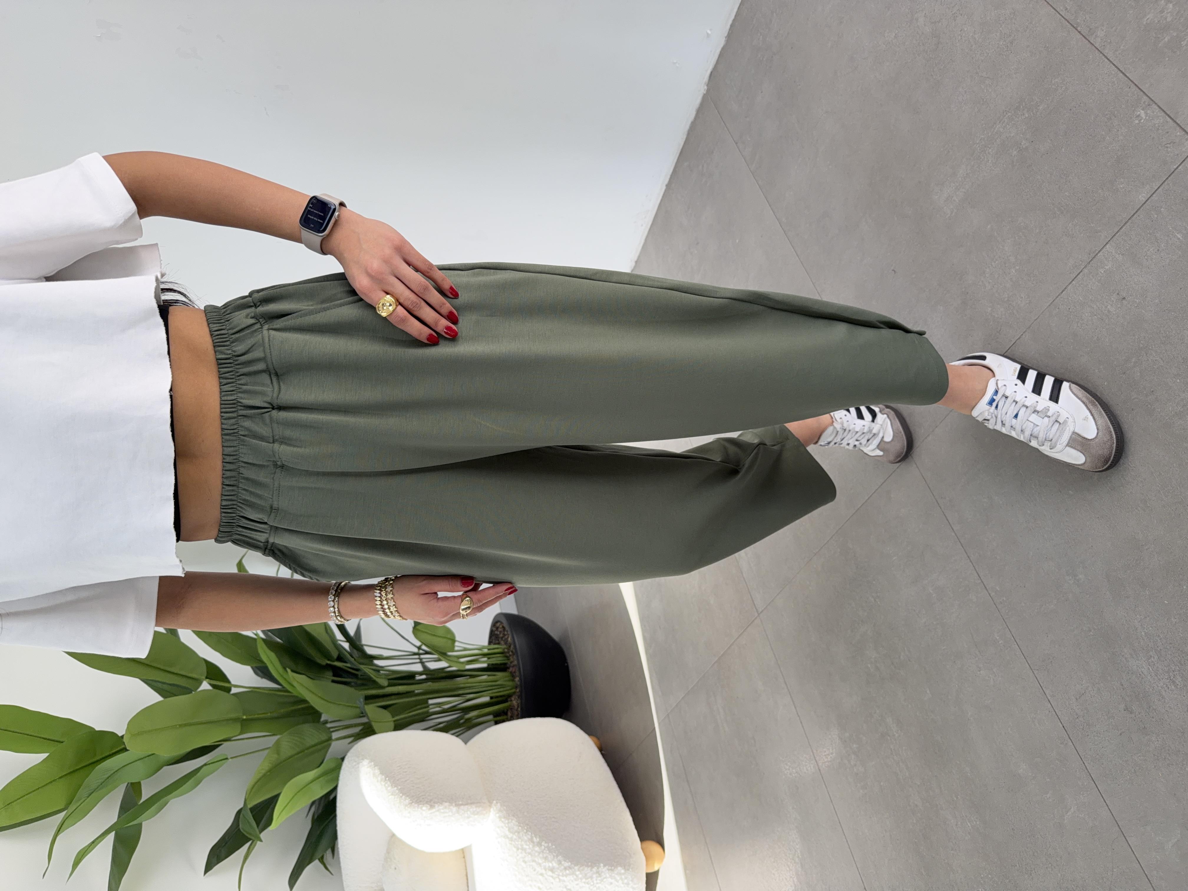 Yeşil Modal Kumaş Paça Tutturmalı Pantolon