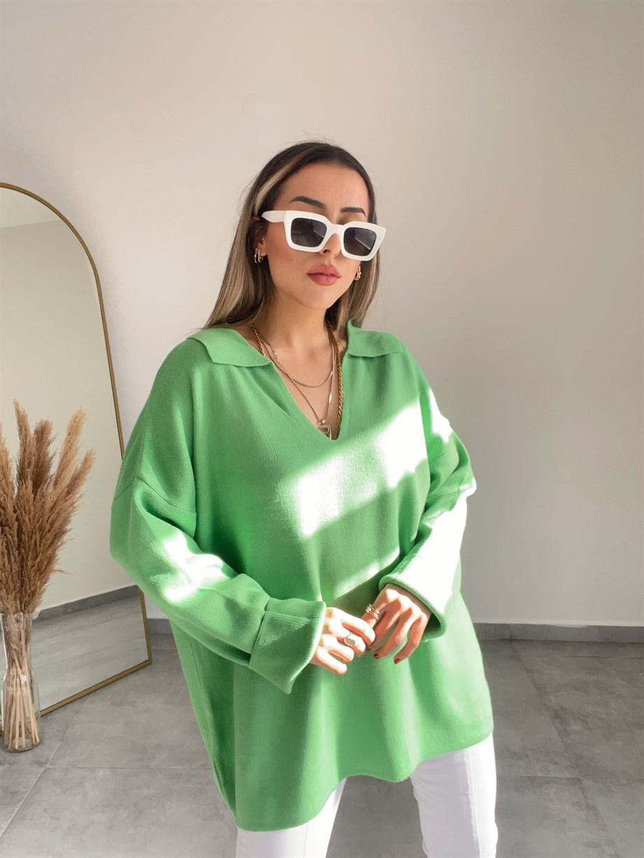 Yeşil Polo Yaka Kazak