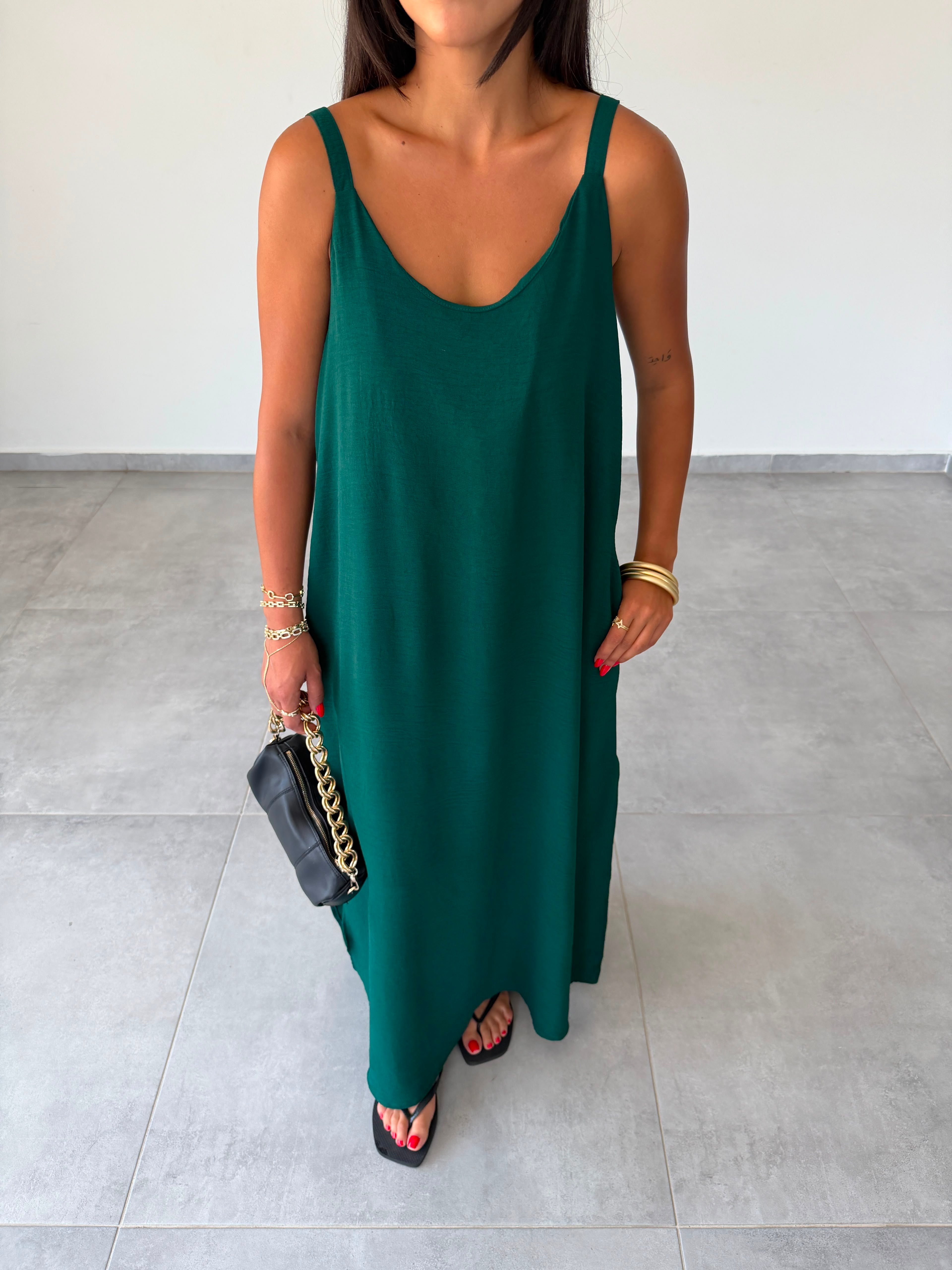 Zümrüt Ayrobin Maxi Boy Tela Askılı Elbise