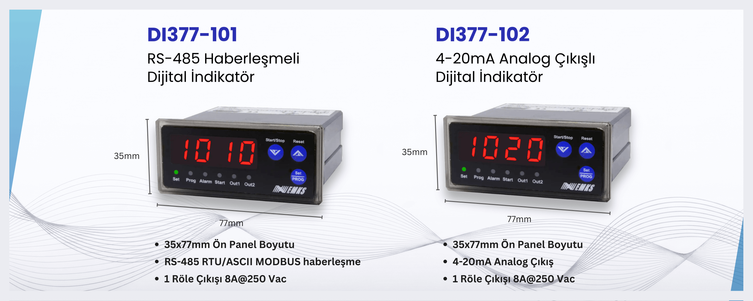 DI377-101 RS-485 Haberleşmeli ve DI377-102 4-20 Analog Çıkışlı Dijital İndikatör