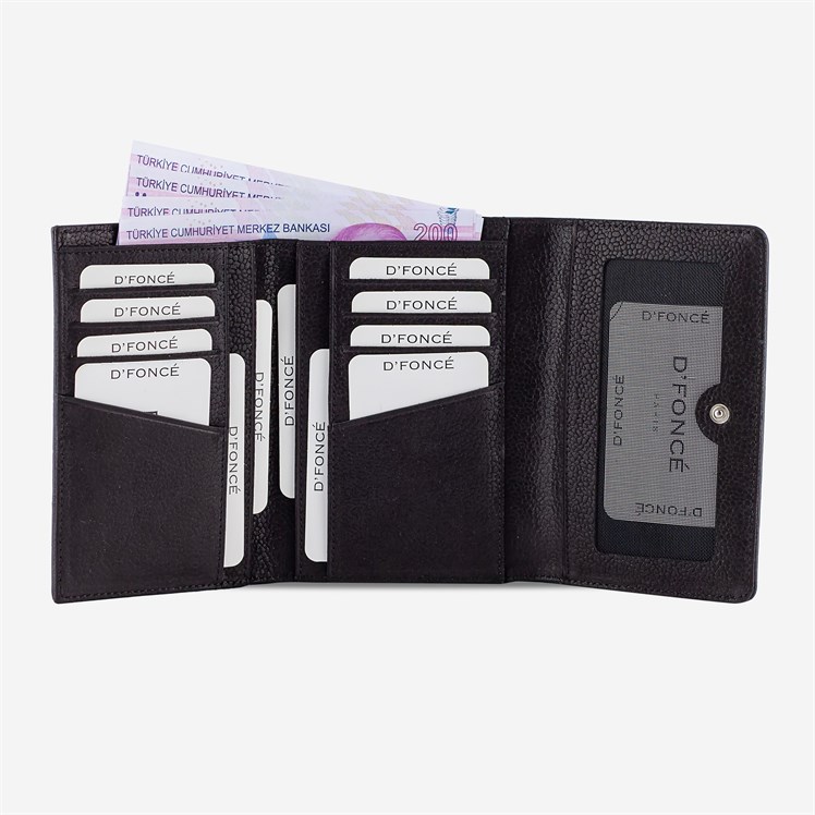 Troiswall Hakiki Deri Kadın Cüzdanı Nero Siyah Floter