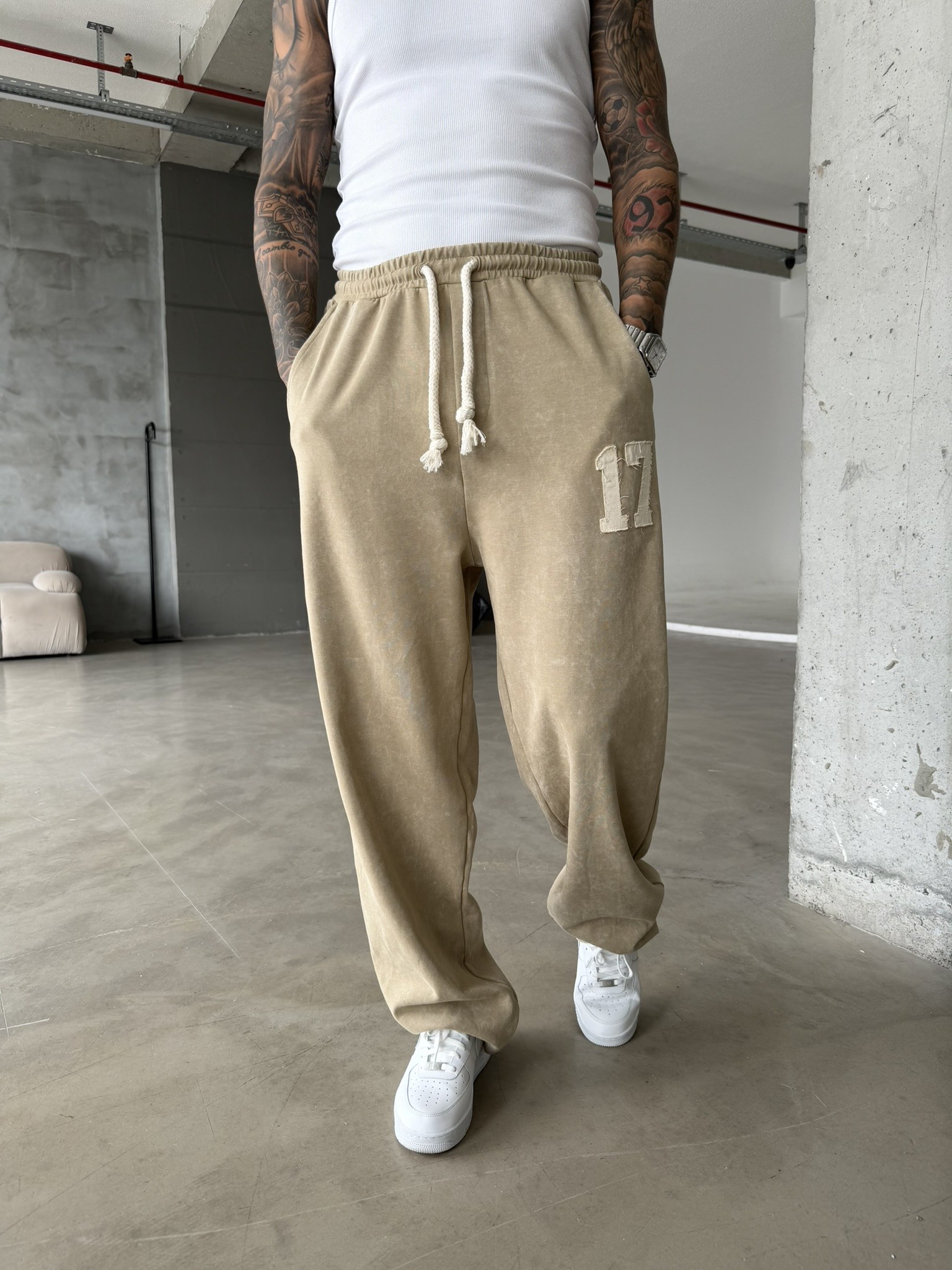 17 Acid Yıkama Premium Baggy Eşofman - Haki