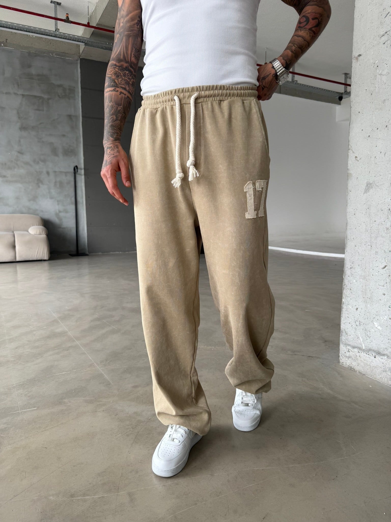 17 Acid Yıkama Premium Baggy Eşofman - Haki