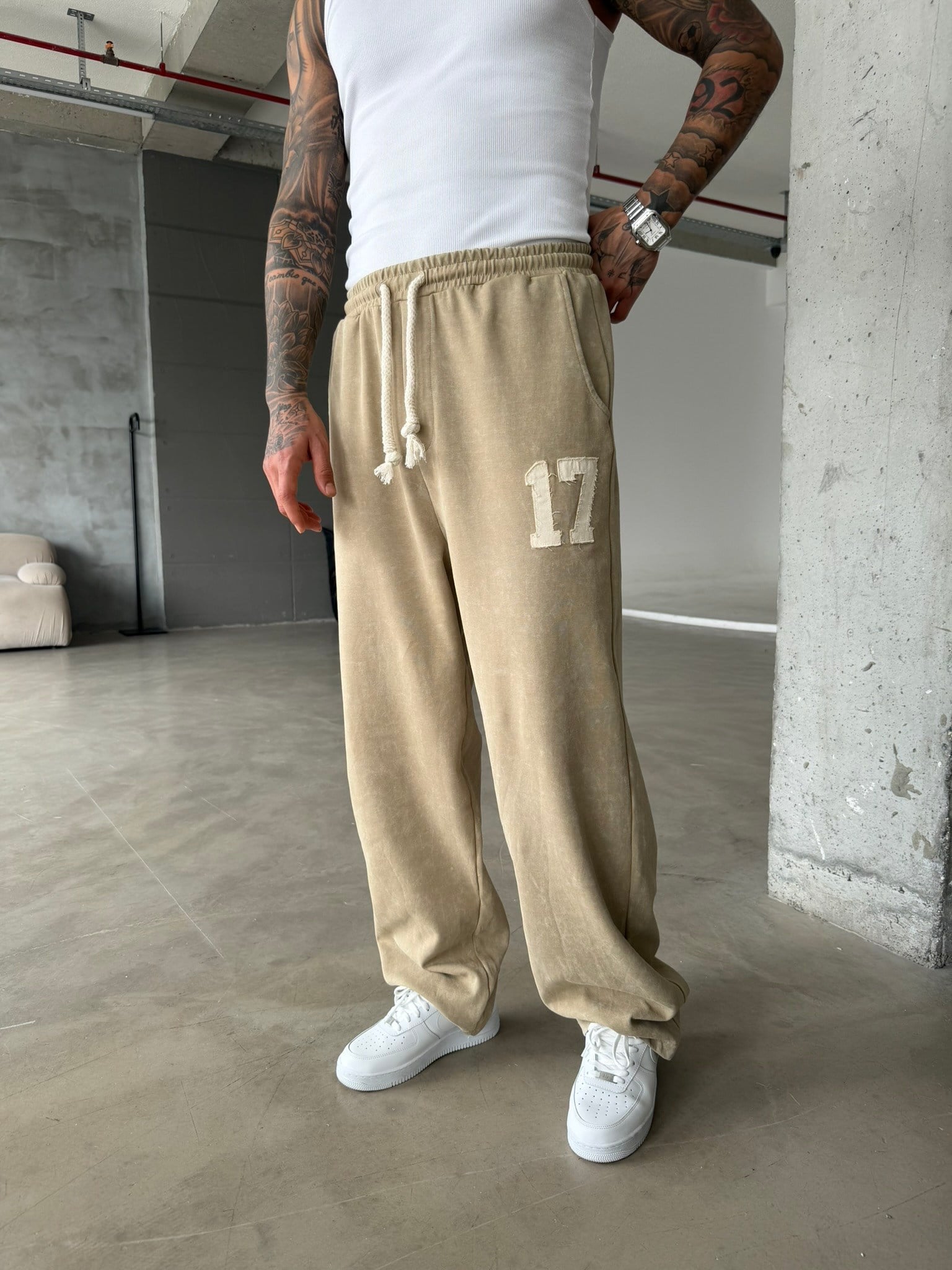 17 Acid Yıkama Premium Baggy Eşofman - Haki