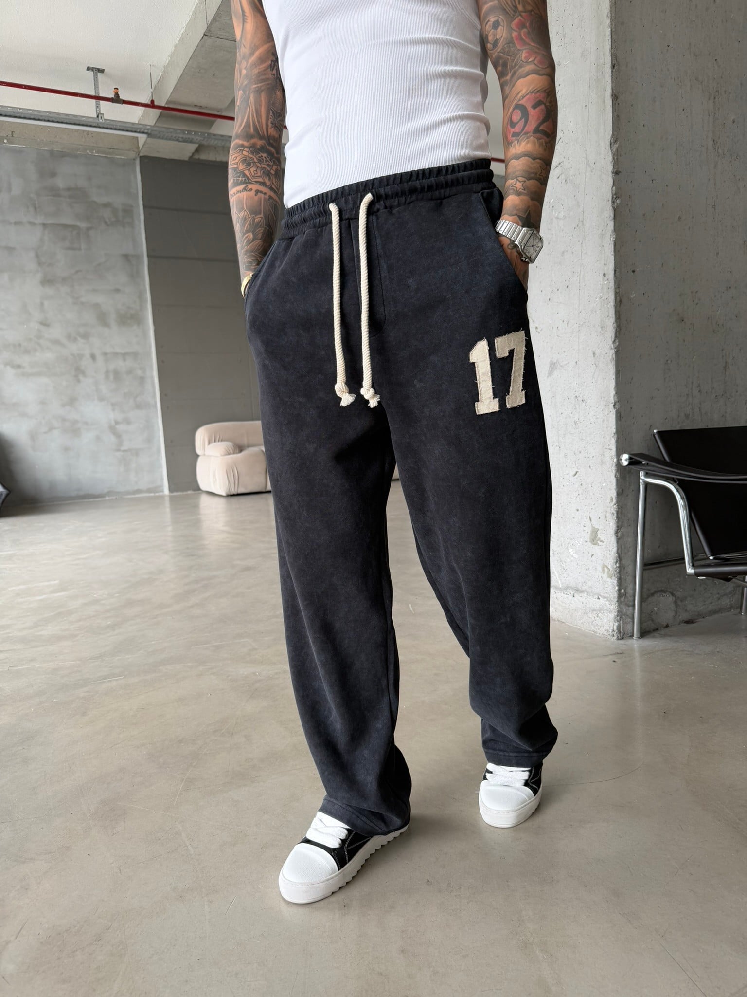 17 Acid Yıkama Premium Baggy Eşofman - Siyah