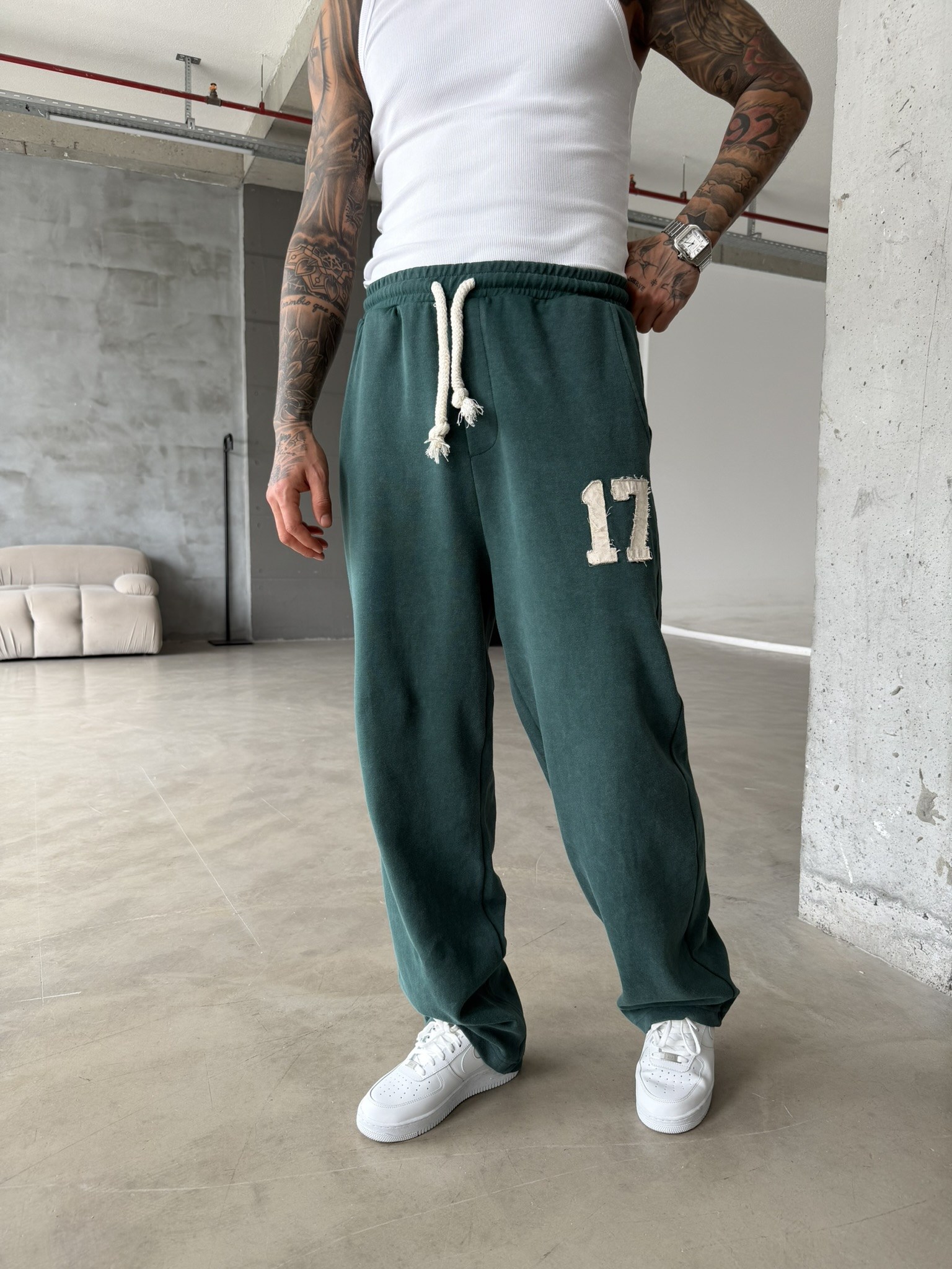 17 Acid Yıkama Premium Baggy Eşofman - Yeşil