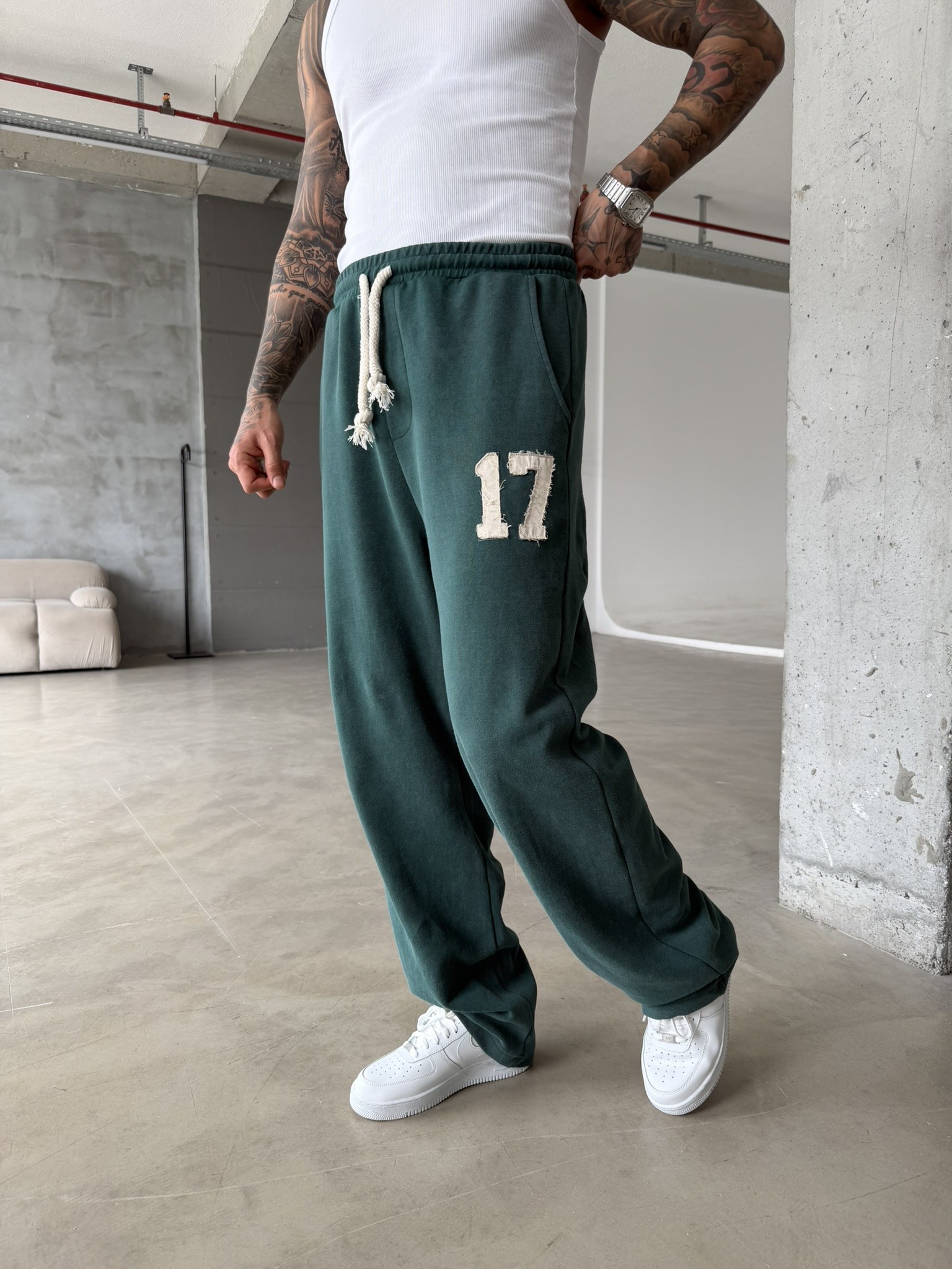 17 Acid Yıkama Premium Baggy Eşofman - Yeşil