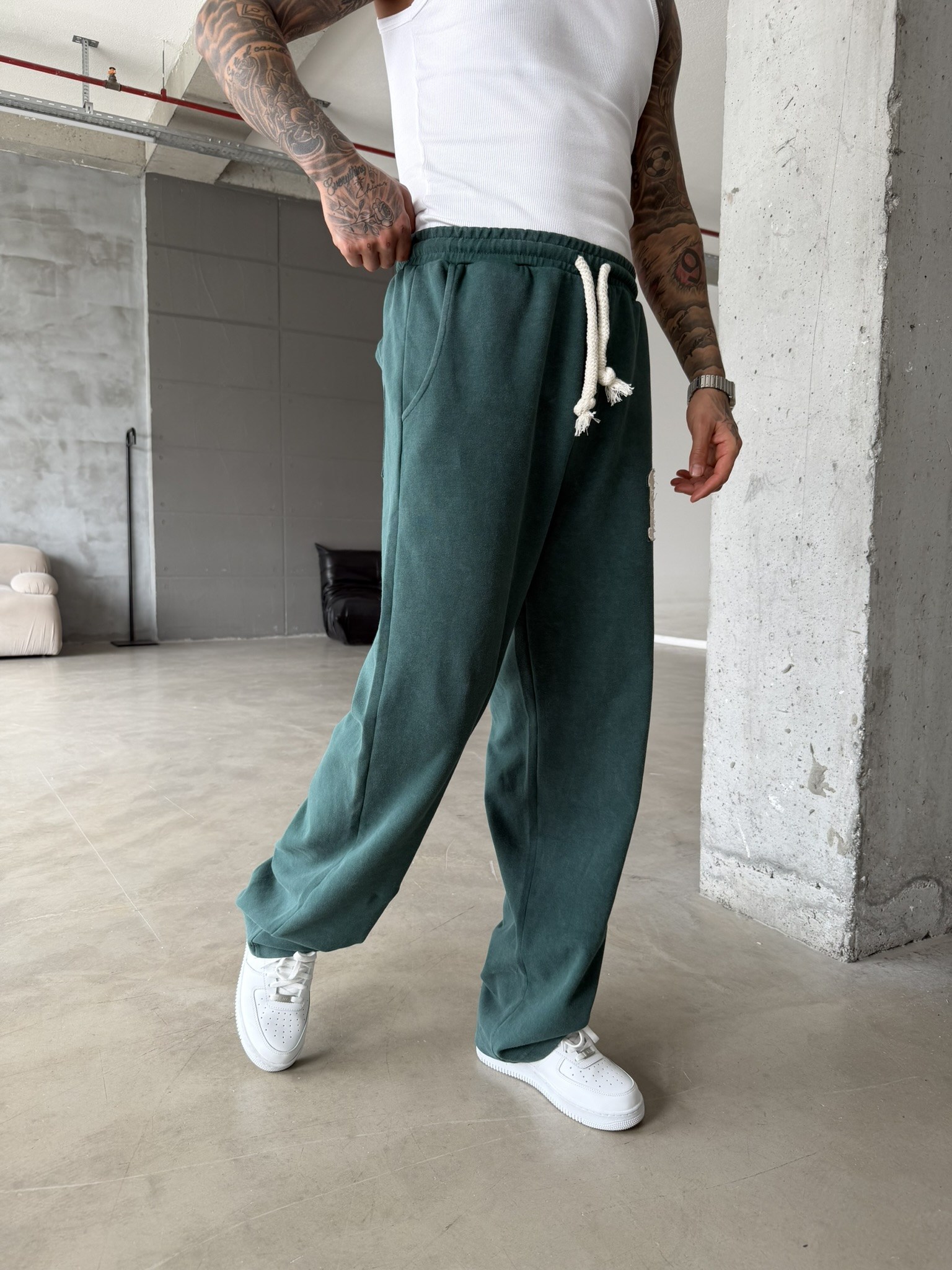 17 Acid Yıkama Premium Baggy Eşofman - Yeşil