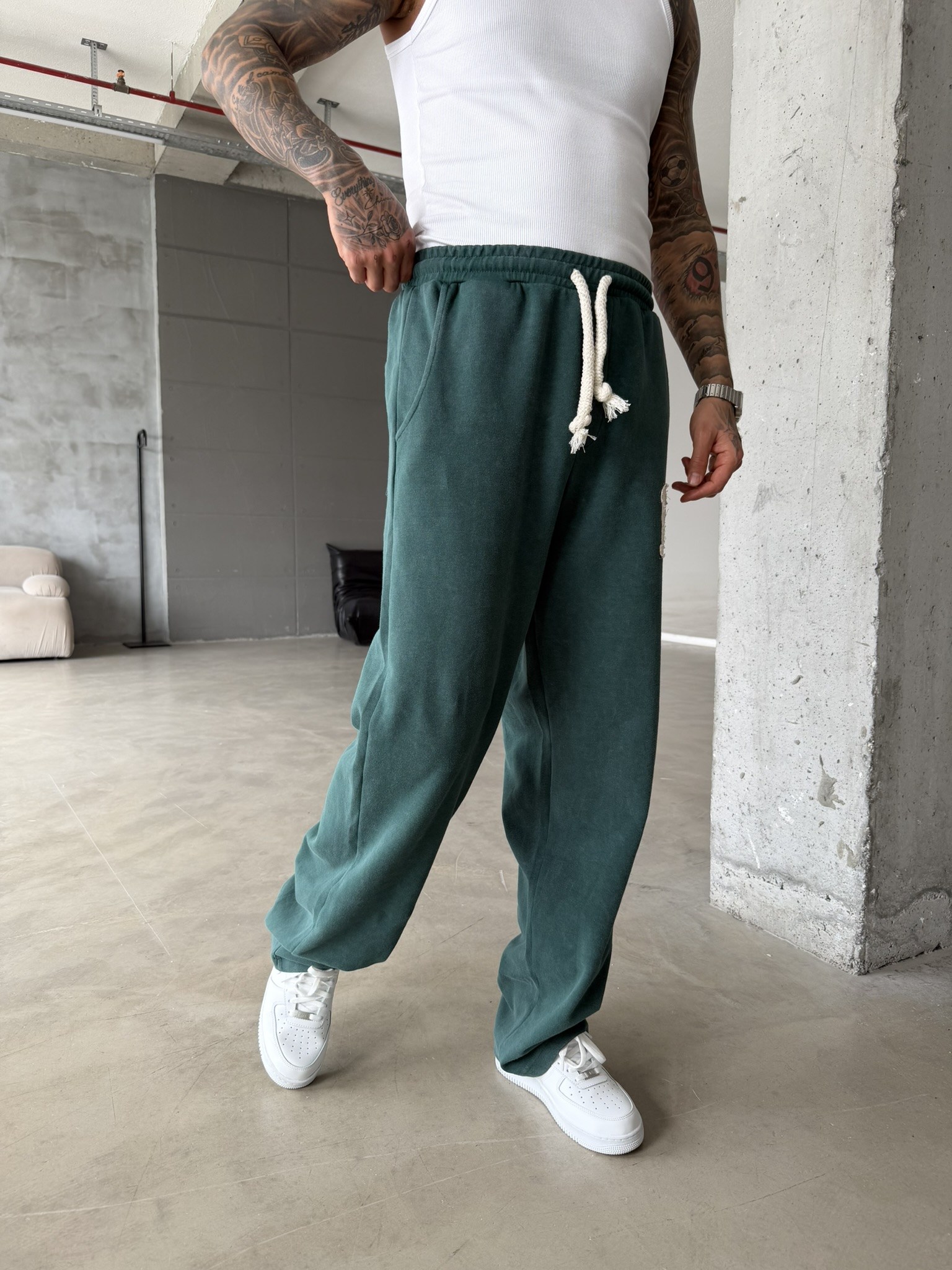 17 Acid Yıkama Premium Baggy Eşofman - Yeşil