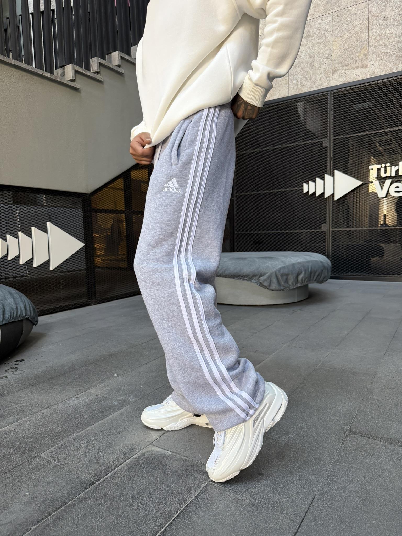 Premium Üç Şeritli Baggy Eşofman Mevsimlik - Gri