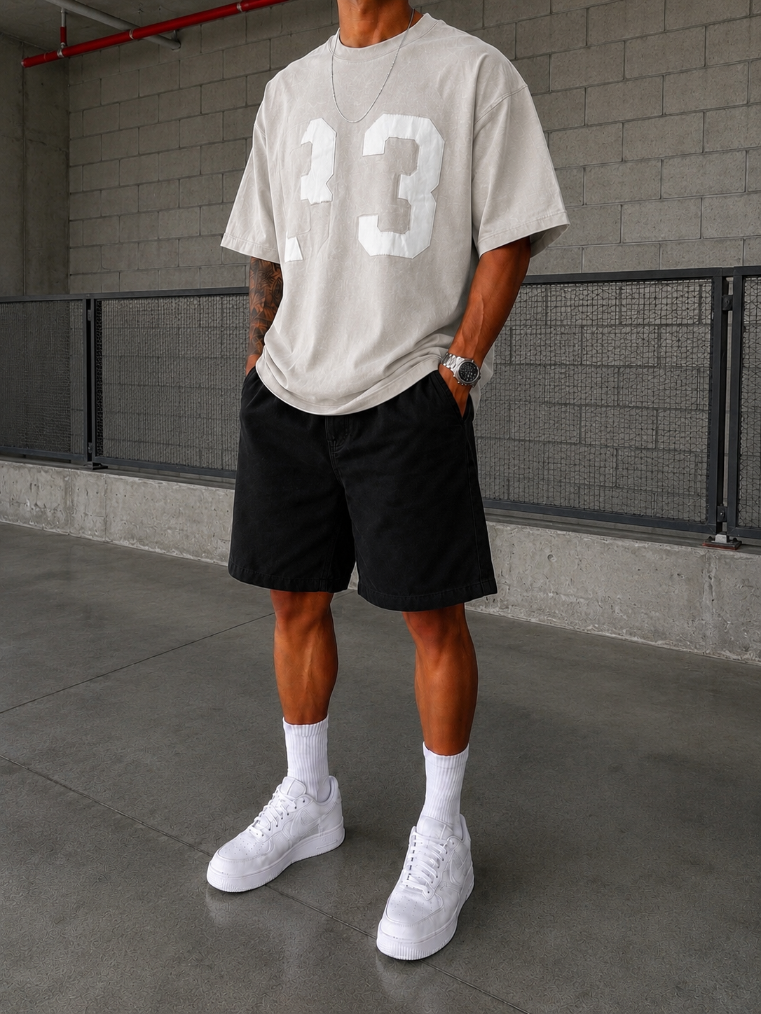 33 Pacht Detaylı Oversize T-Shirt - Bej