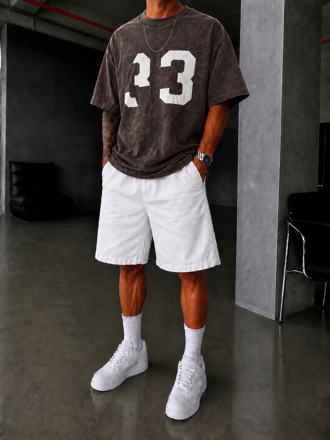 33 Pacht Detaylı Oversize T-Shirt - Kahve