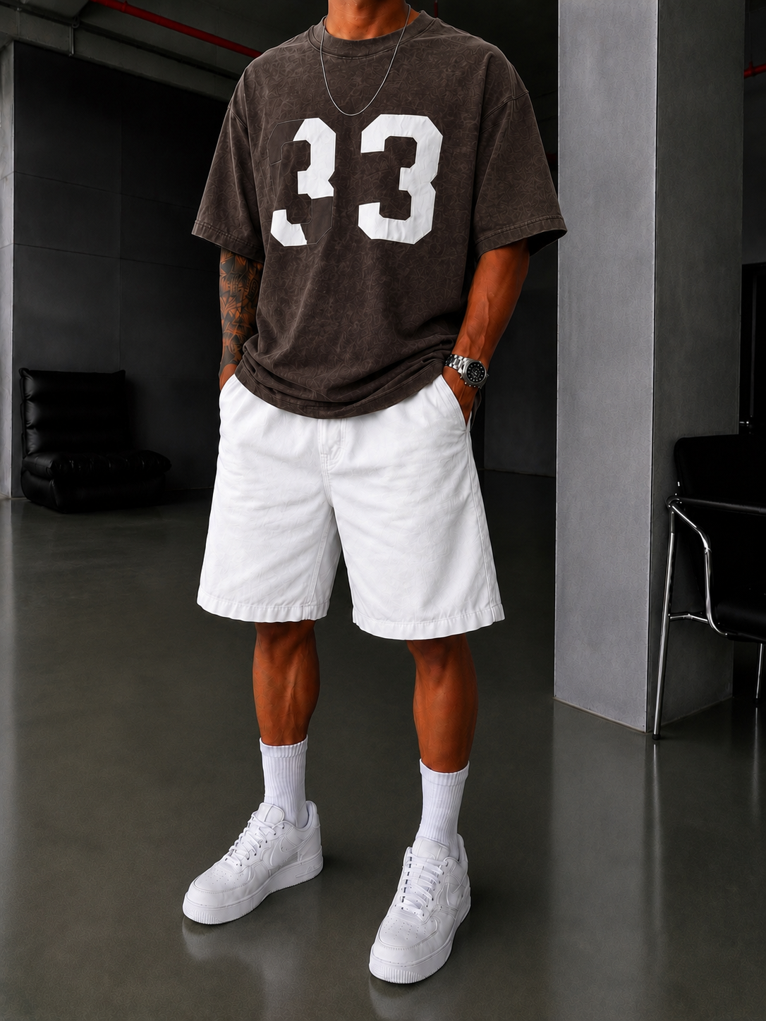 33 Pacht Detaylı Oversize T-Shirt - Kahve
