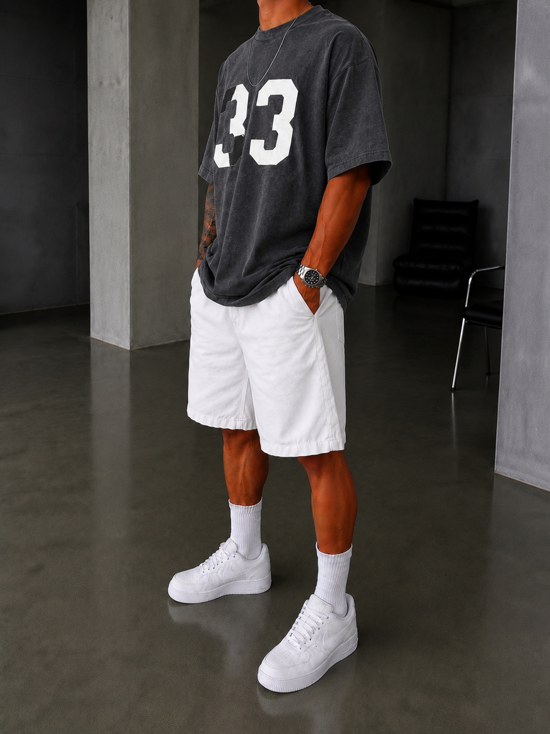 33 Pacht Detaylı Oversize T-Shirt - Siyah