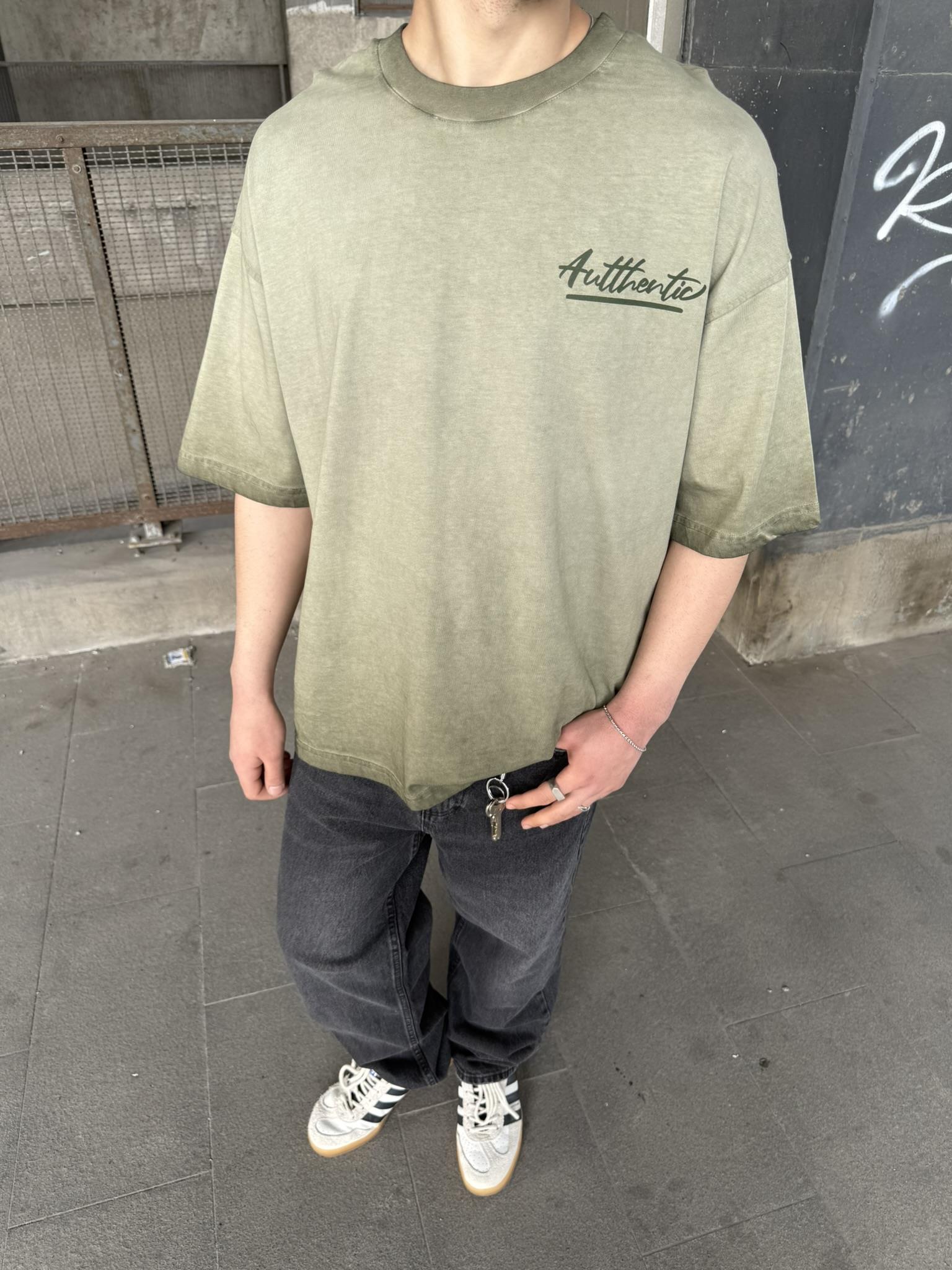 Auttlecntic Yıkamalı Oversize T-Shirt - Yeşil