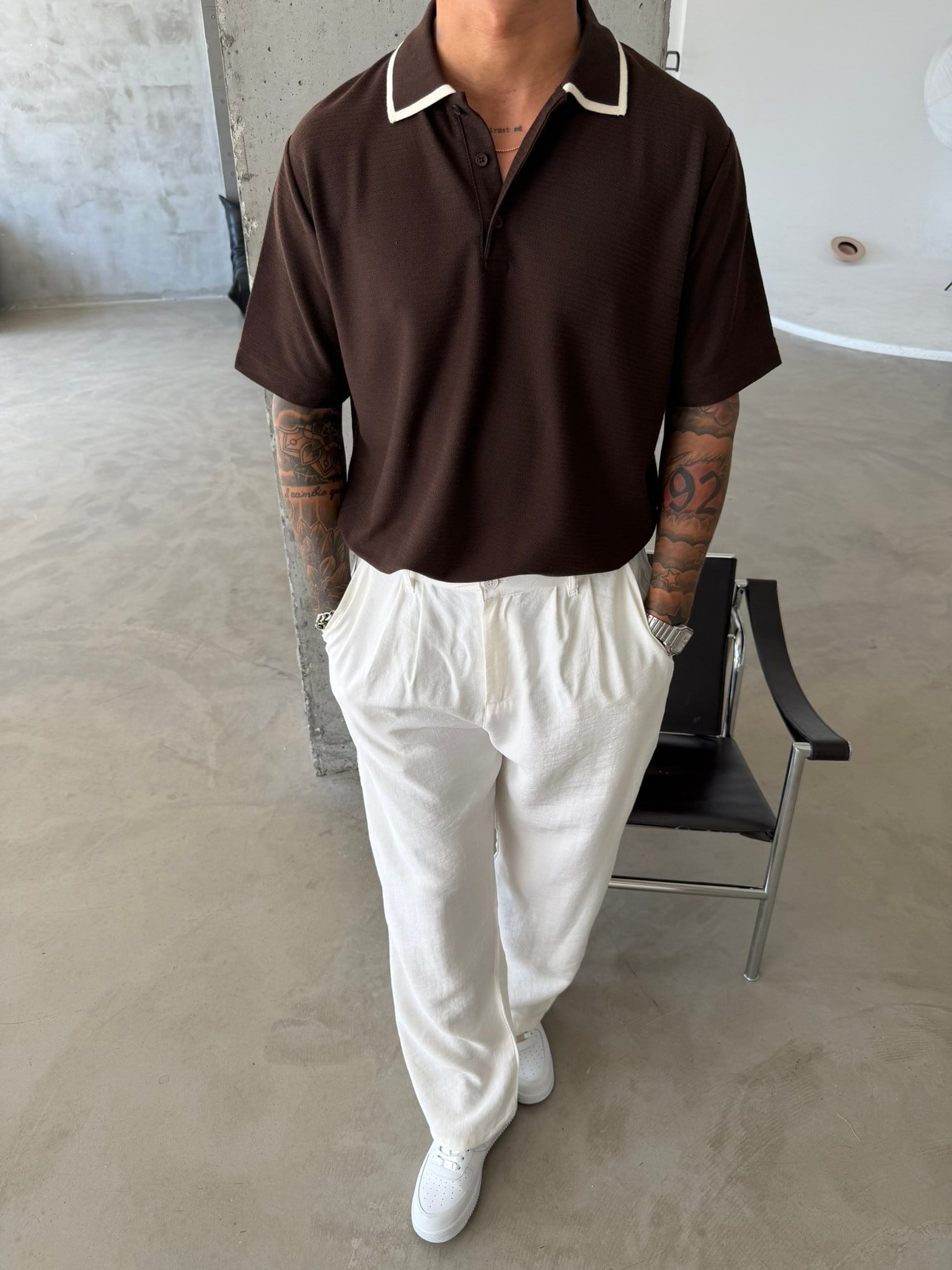 Basic Old Money Premium Pat Polo Yaka T-Shirt - Kahve