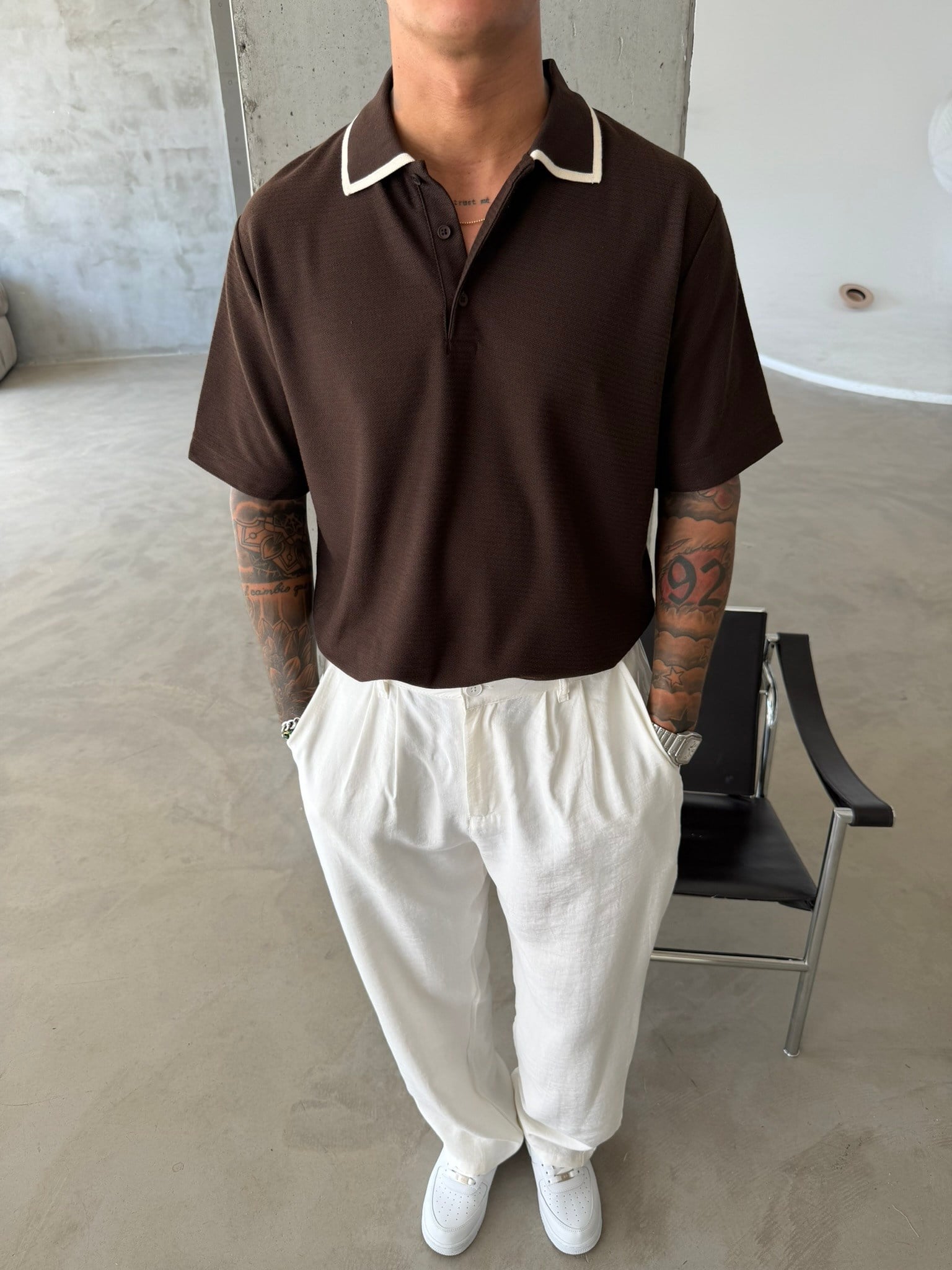 Basic Old Money Premium Pat Polo Yaka T-Shirt - Kahve