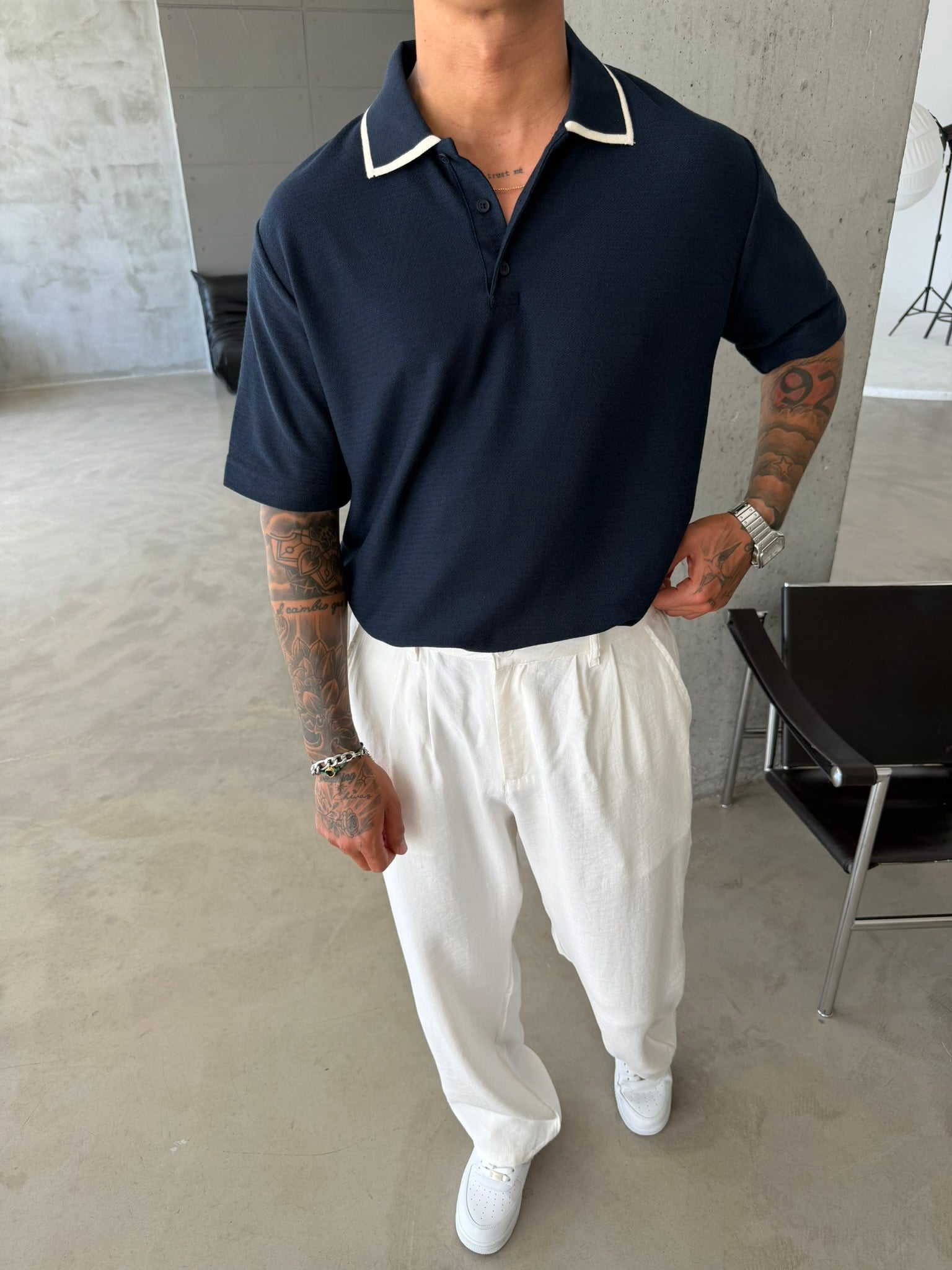 Basic Old Money Premium Pat Polo Yaka T-Shirt - Lacivert