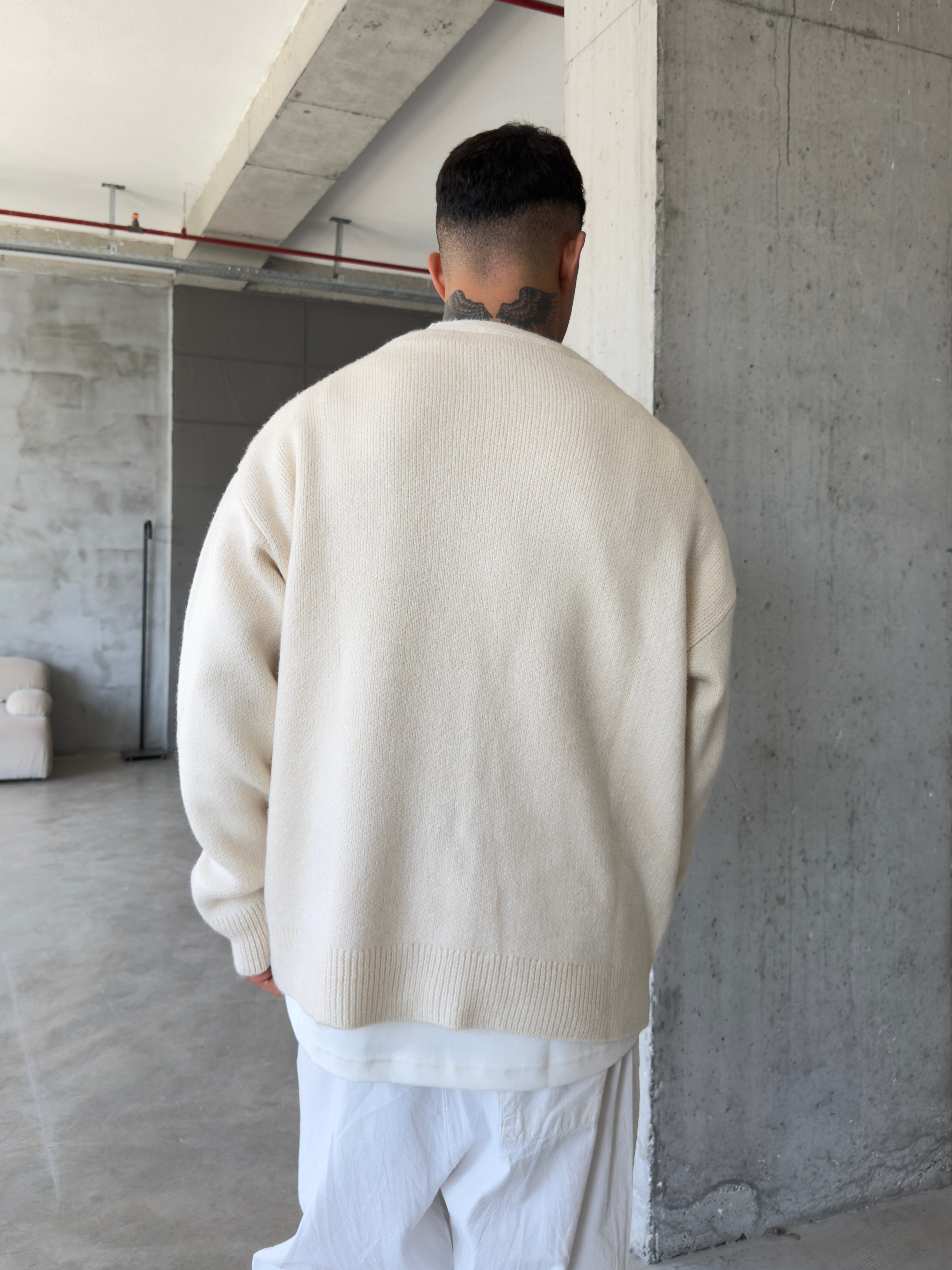 Düğmeli Basic Triko Hıkra - Bej