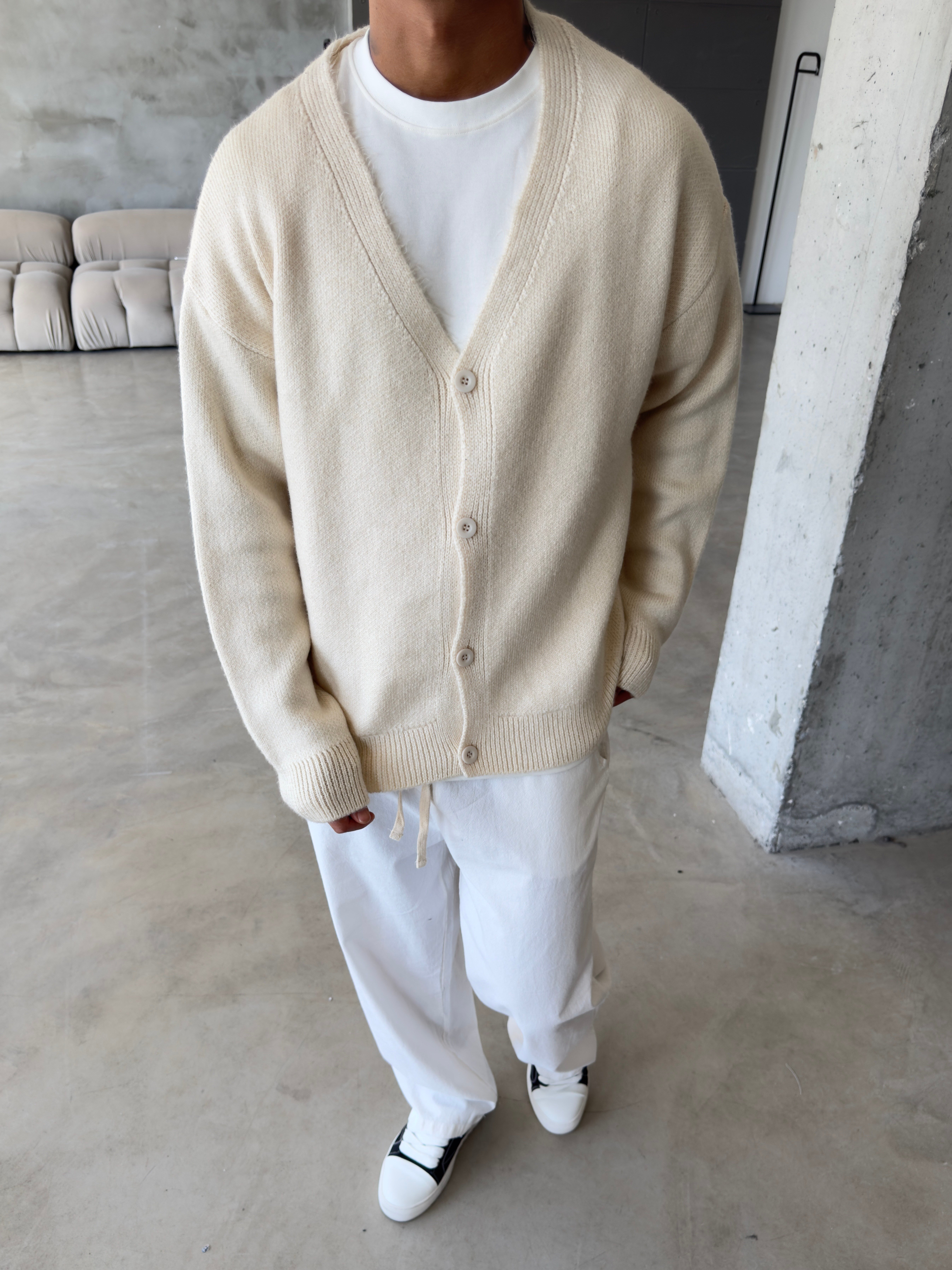 Düğmeli Basic Triko Hıkra - Bej