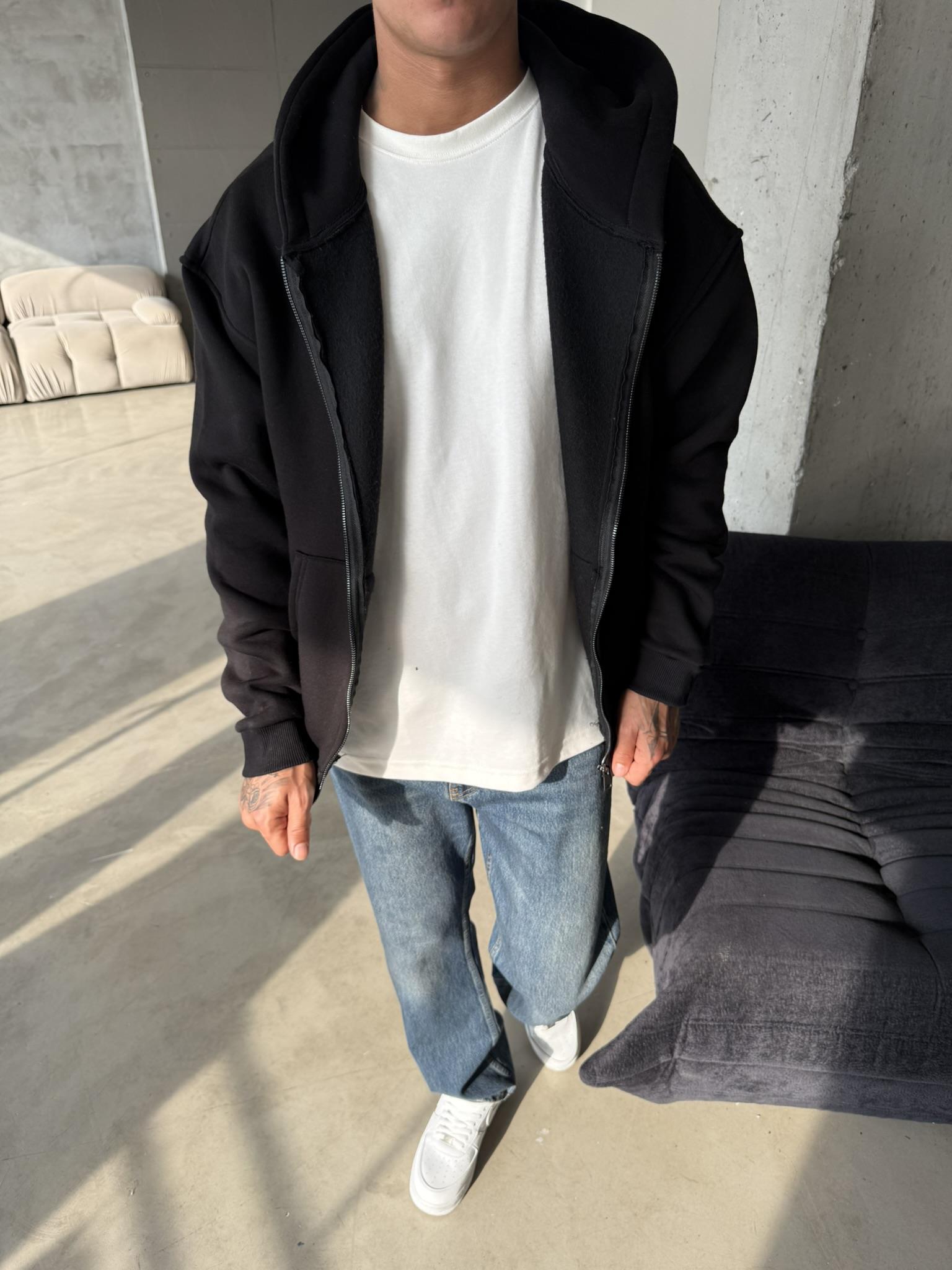 Düz Basic Zip hırka - Siyah