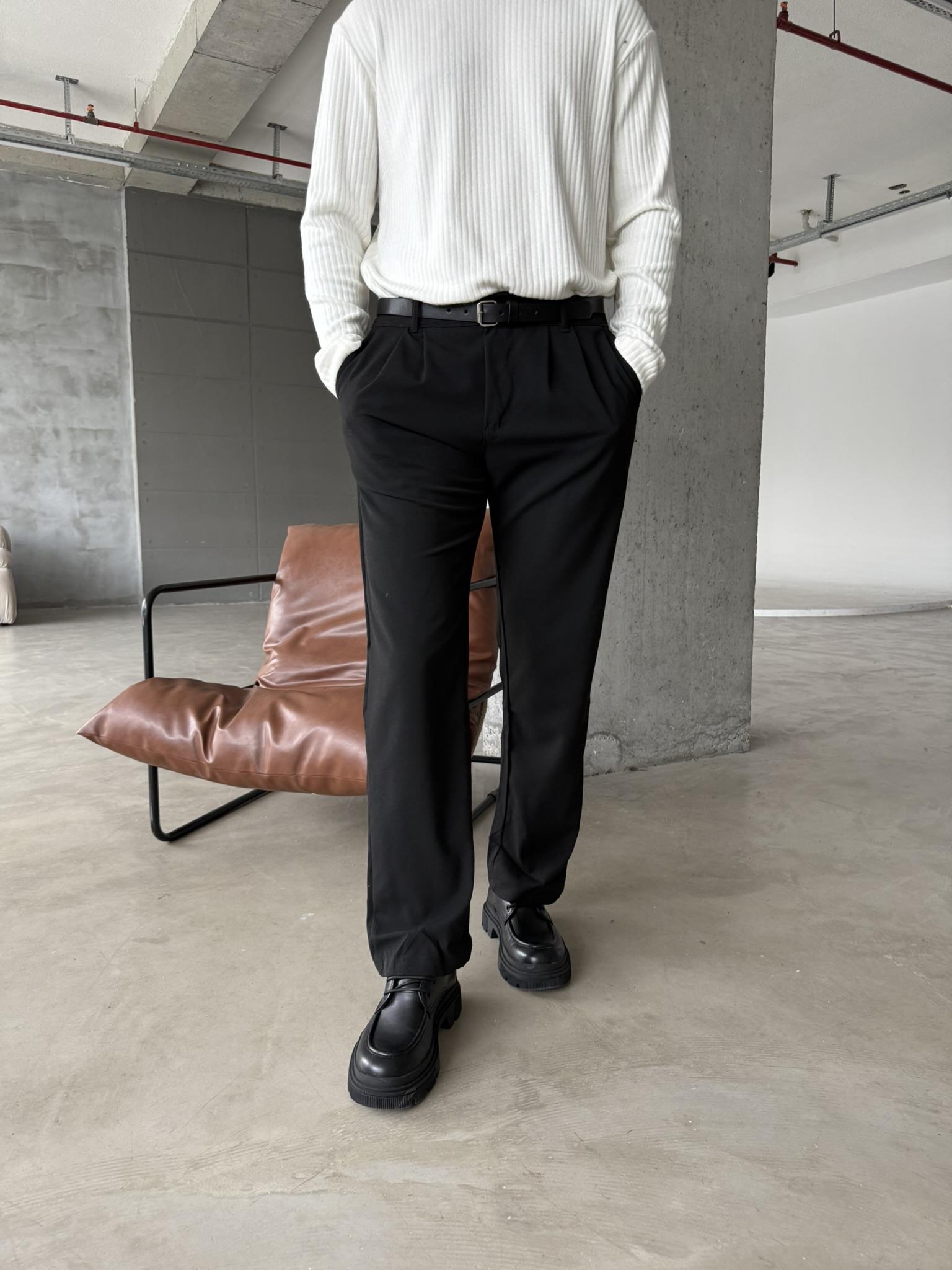 Erkek Baggy Basic Kumaş Pantolon - Siyah