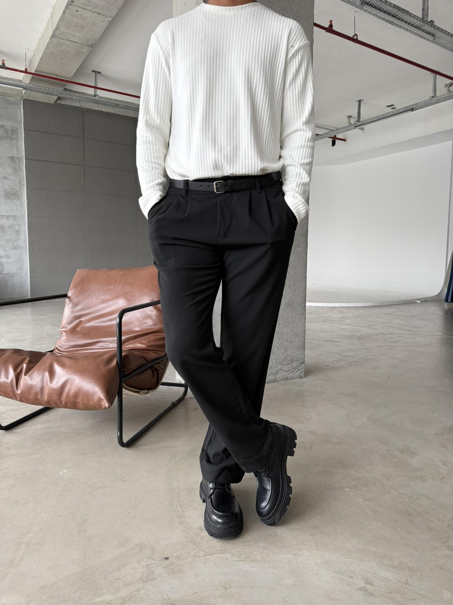 Erkek Baggy Basic Kumaş Pantolon - Siyah