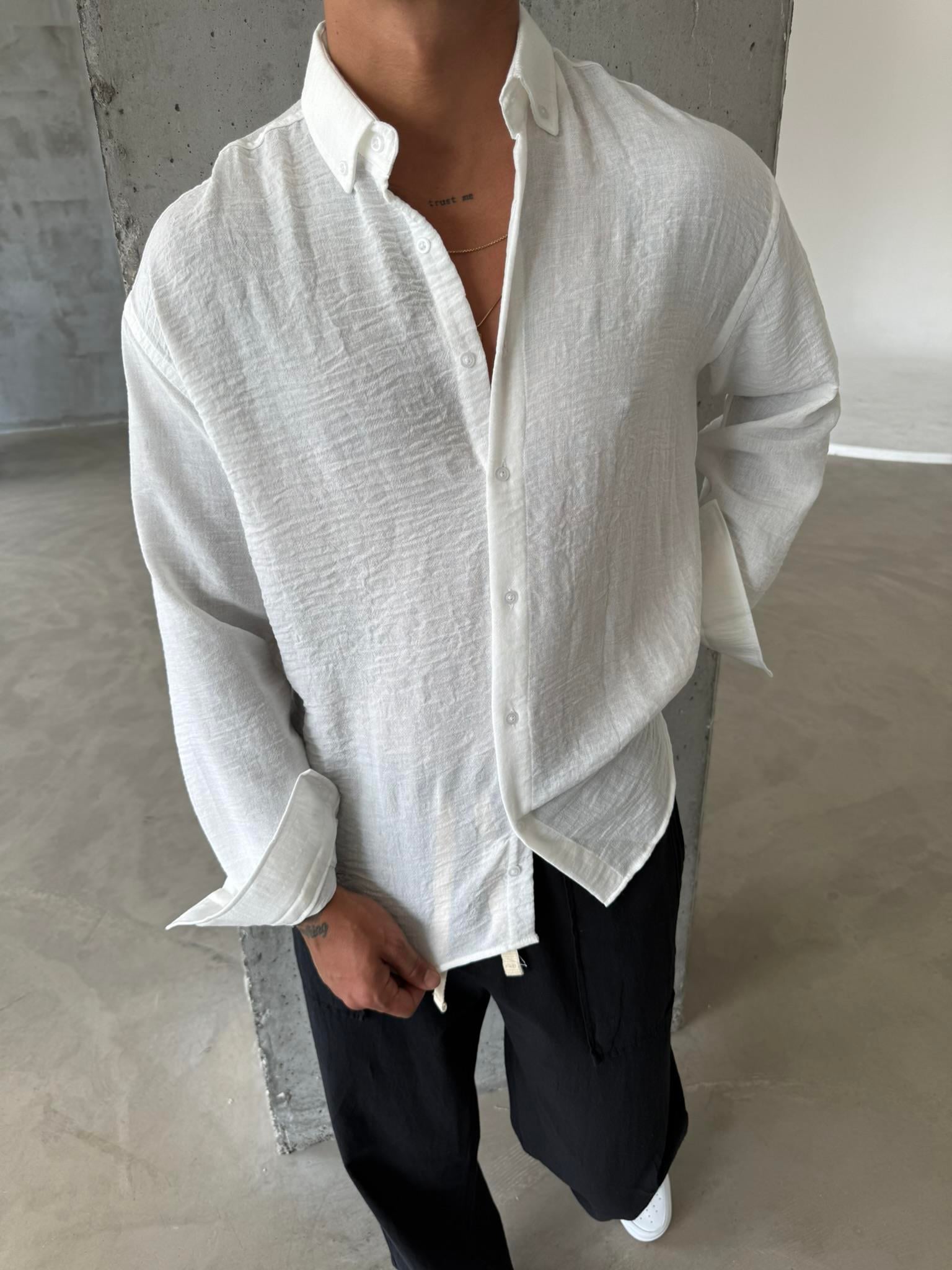 Erkek Basic Uzun Kollu Gömlek - Beyaz