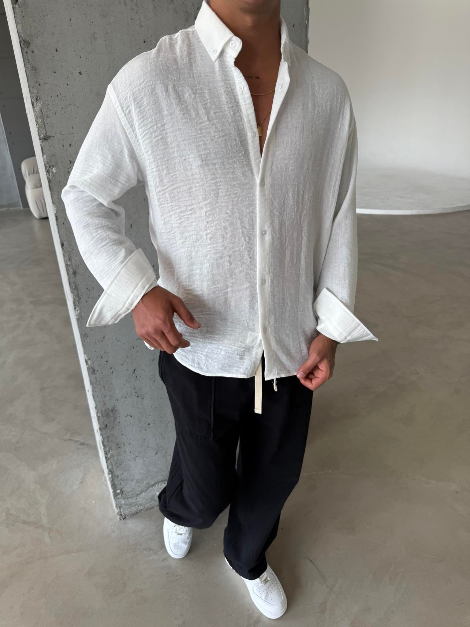 Erkek Basic Uzun Kollu Gömlek - Beyaz