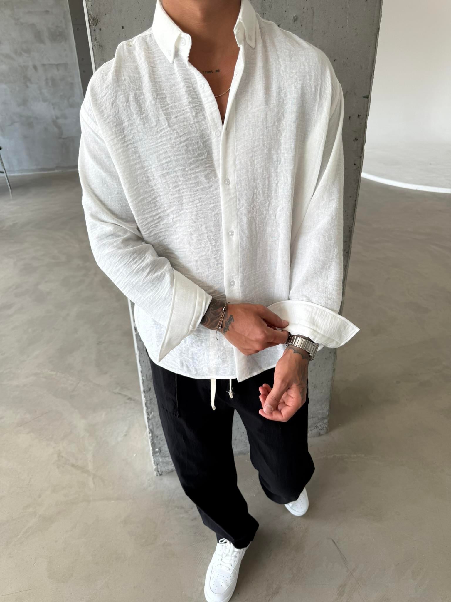 Erkek Basic Uzun Kollu Gömlek - Beyaz