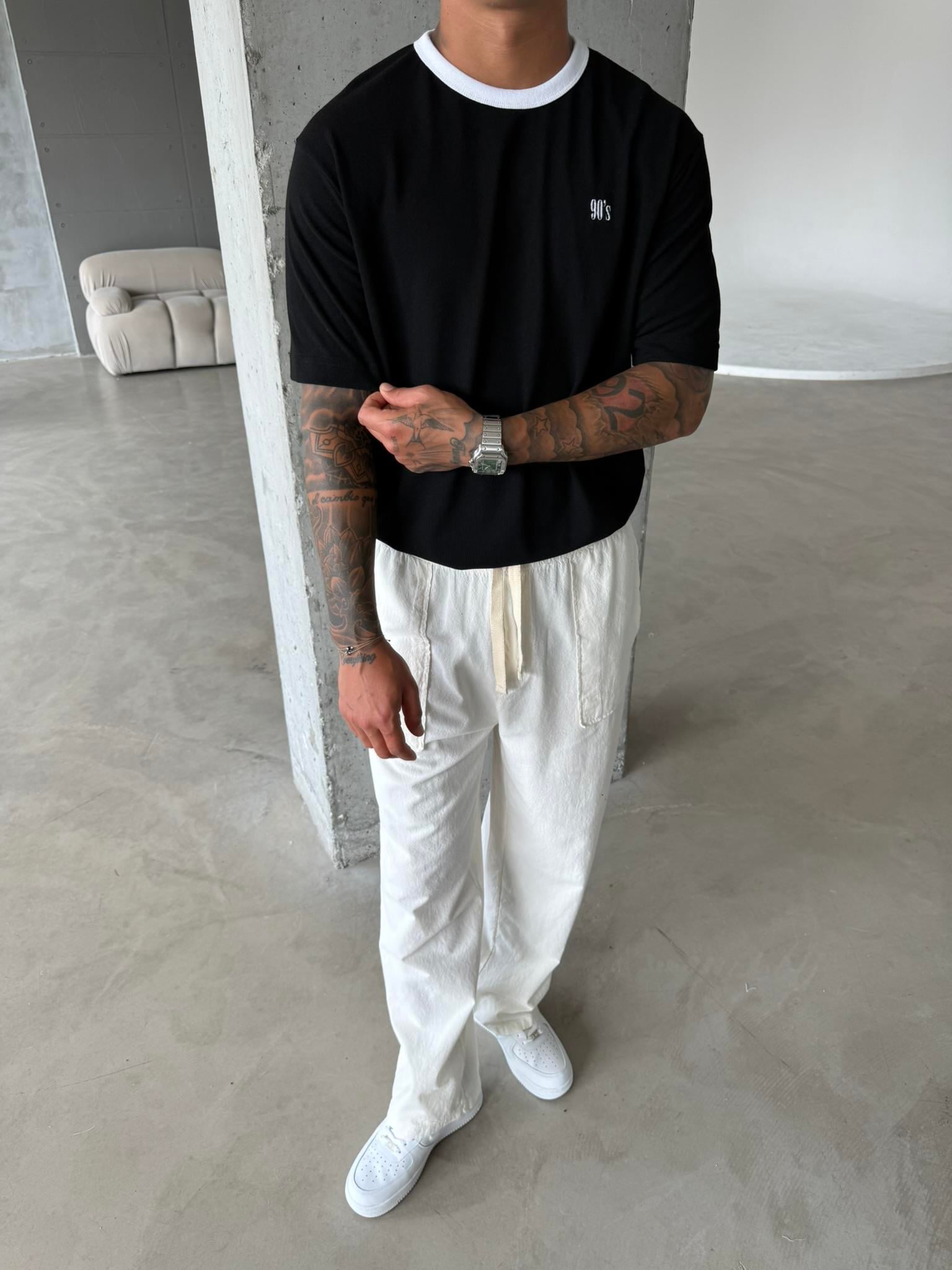 Erkek Oversize Basic 90s T-Shirt - Siyah