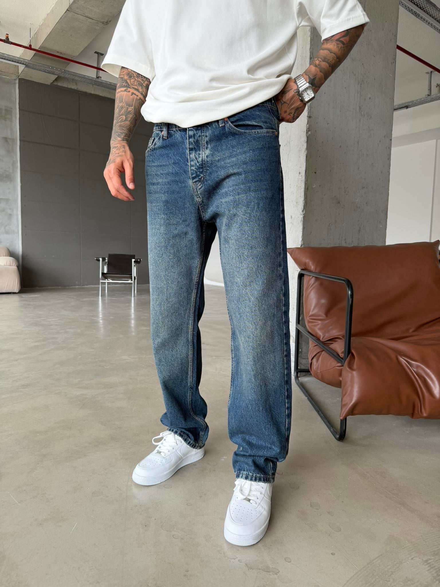 Eskitme Baggy Pantolon - İndigo