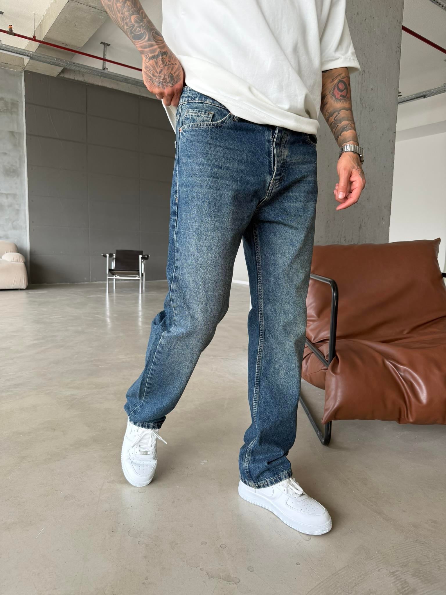 Eskitme Baggy Pantolon - İndigo