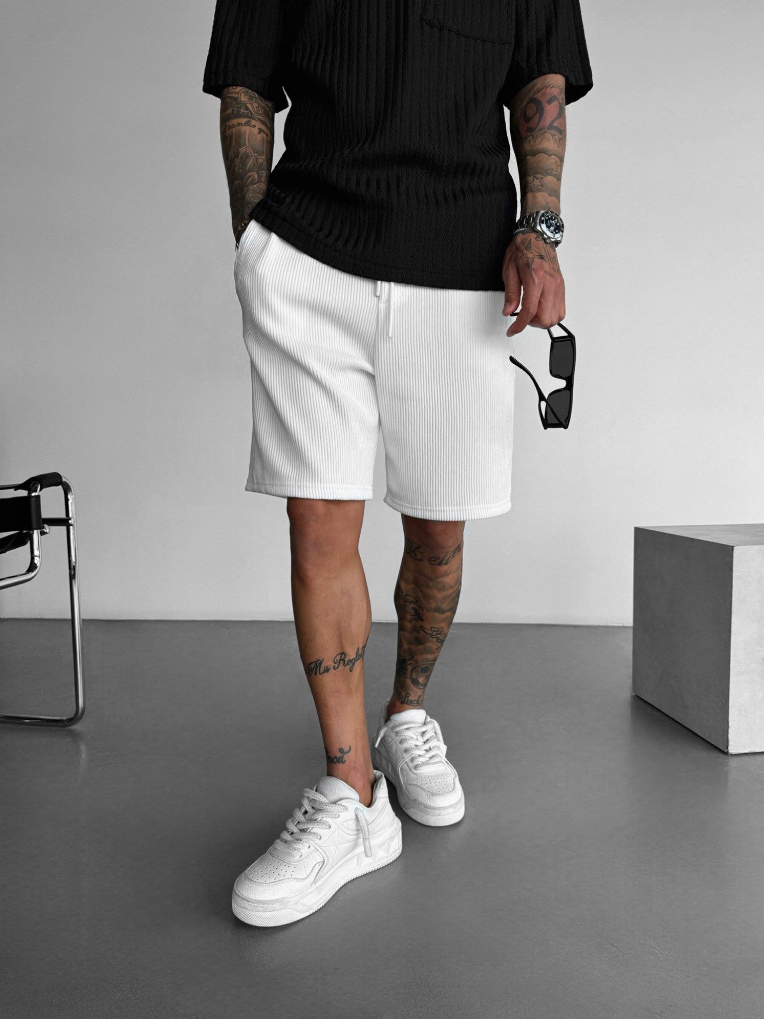 Loose Fit Cord Shorts  - Beyaz