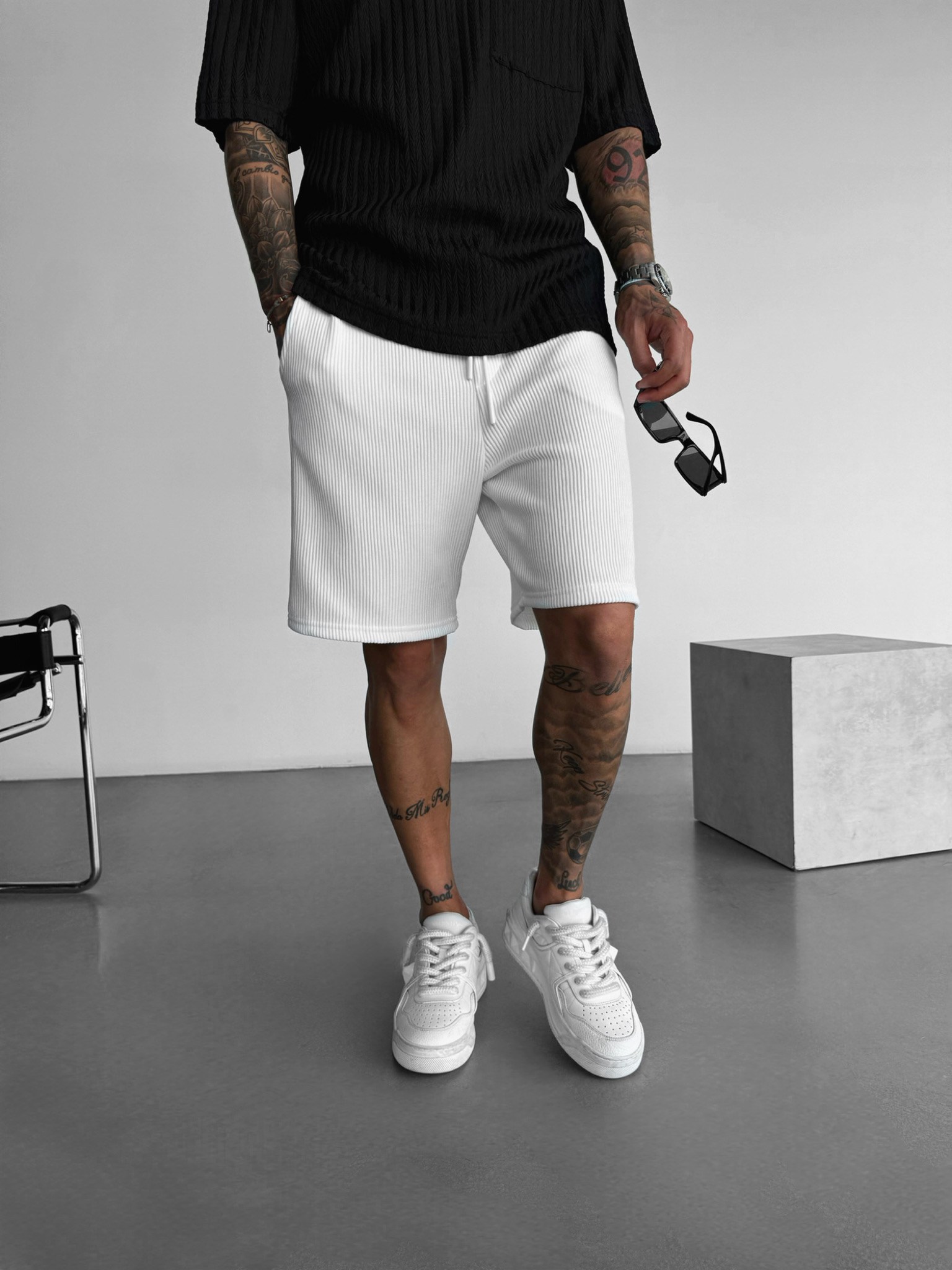 Loose Fit Cord Shorts  - Beyaz