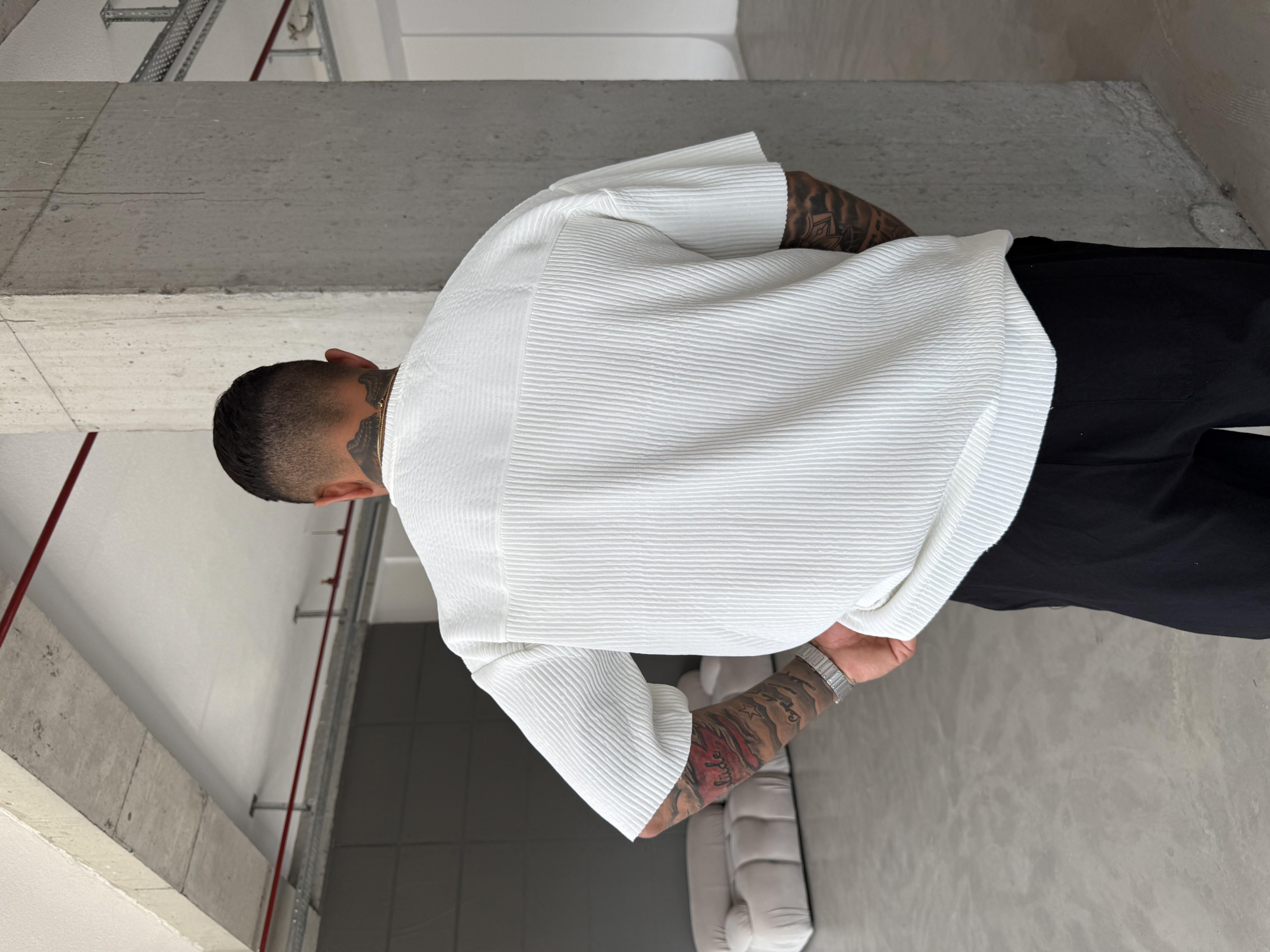 Old Money Fitilli Basic T-Shirt - Beyaz