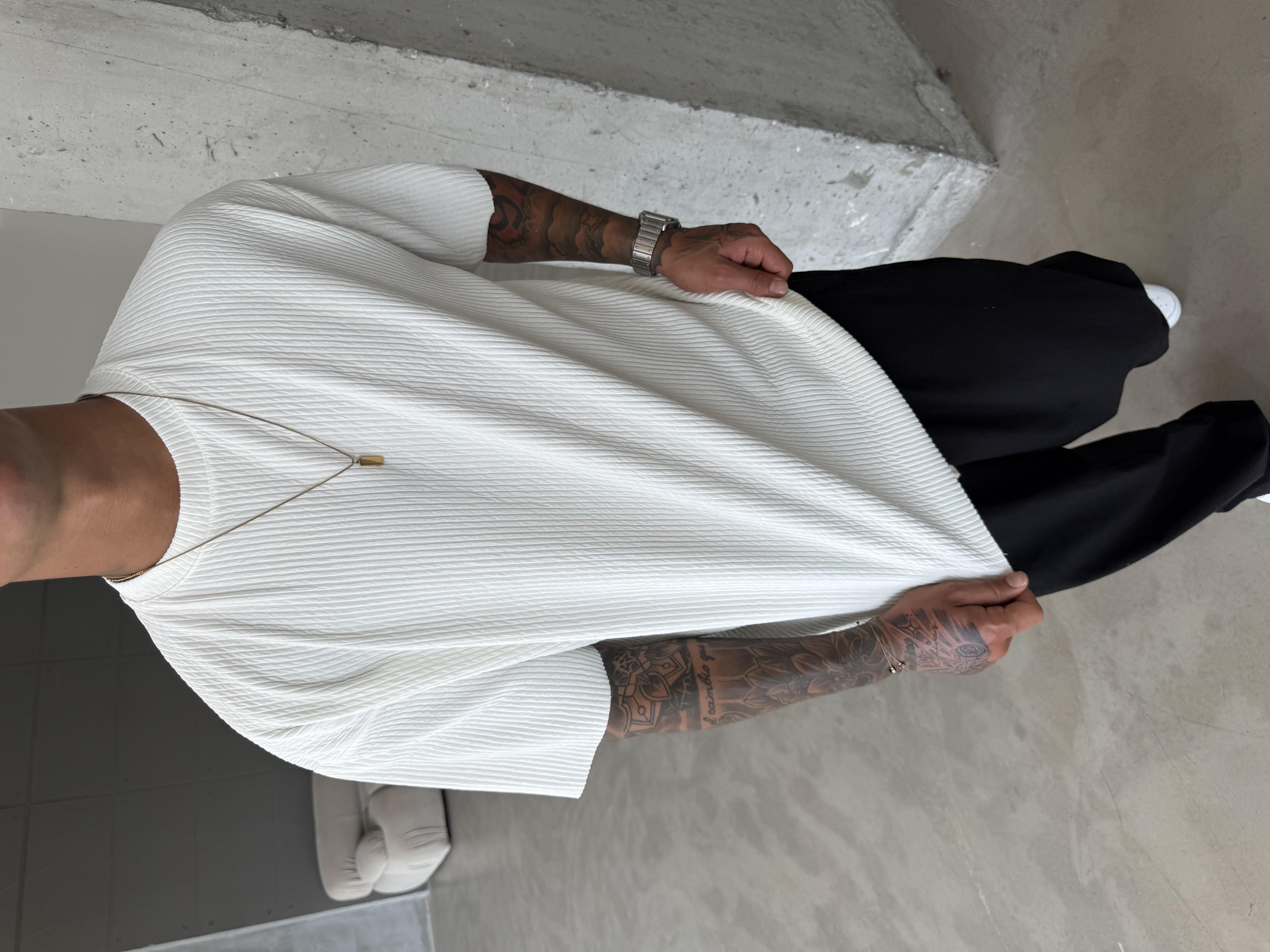 Old Money Fitilli Basic T-Shirt - Beyaz