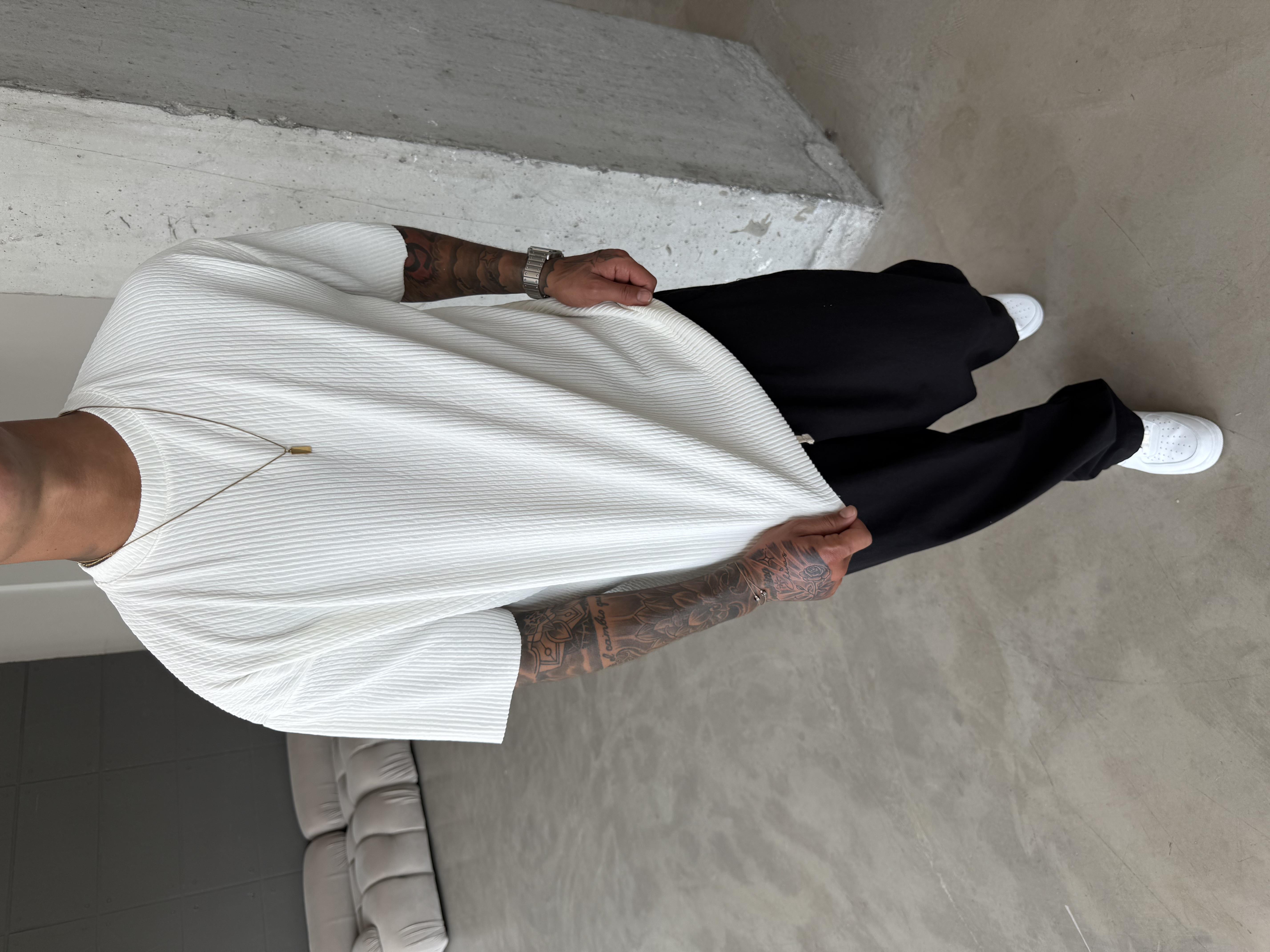 Old Money Fitilli Basic T-Shirt - Beyaz