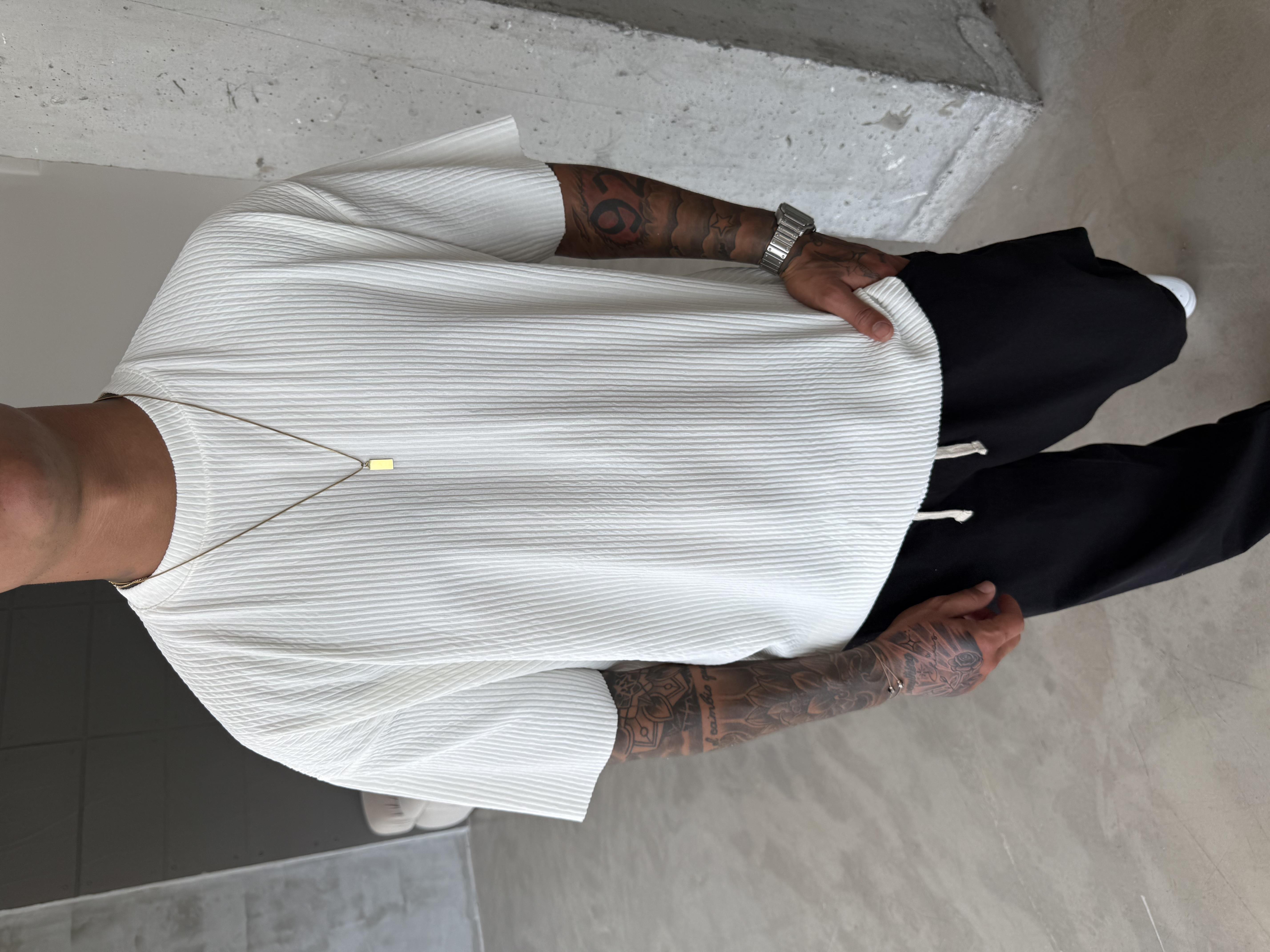 Old Money Fitilli Basic T-Shirt - Beyaz