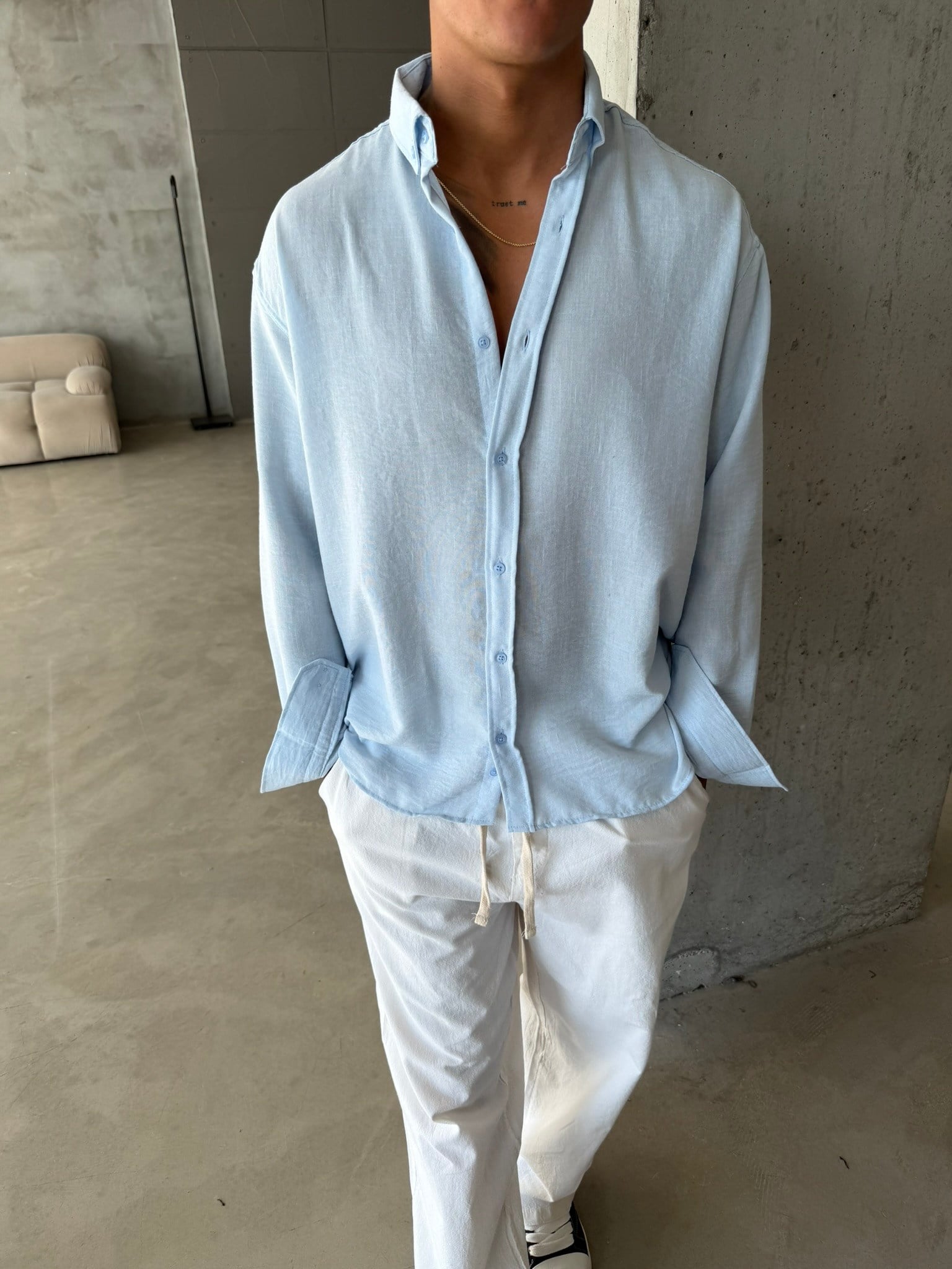 Pera Keten Basic Gömlek - Bebe Mavi