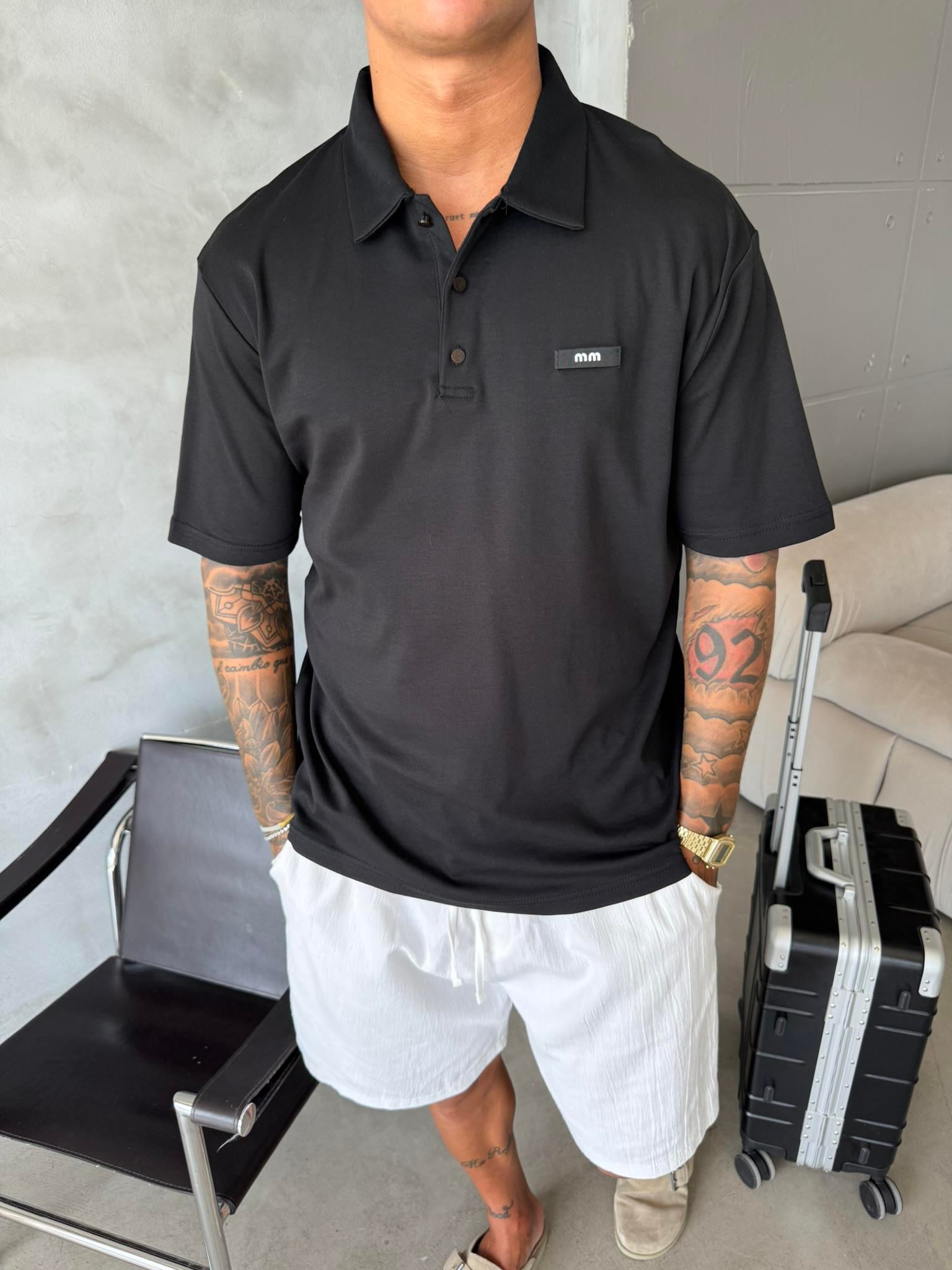 Polo Yaka MM Basic T-Shirt - Siyah