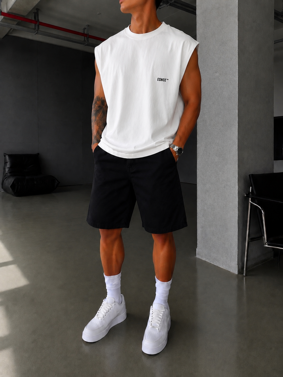 Premium 00 Esnce TM Sıfır Kol T-Shirt - Beyaz