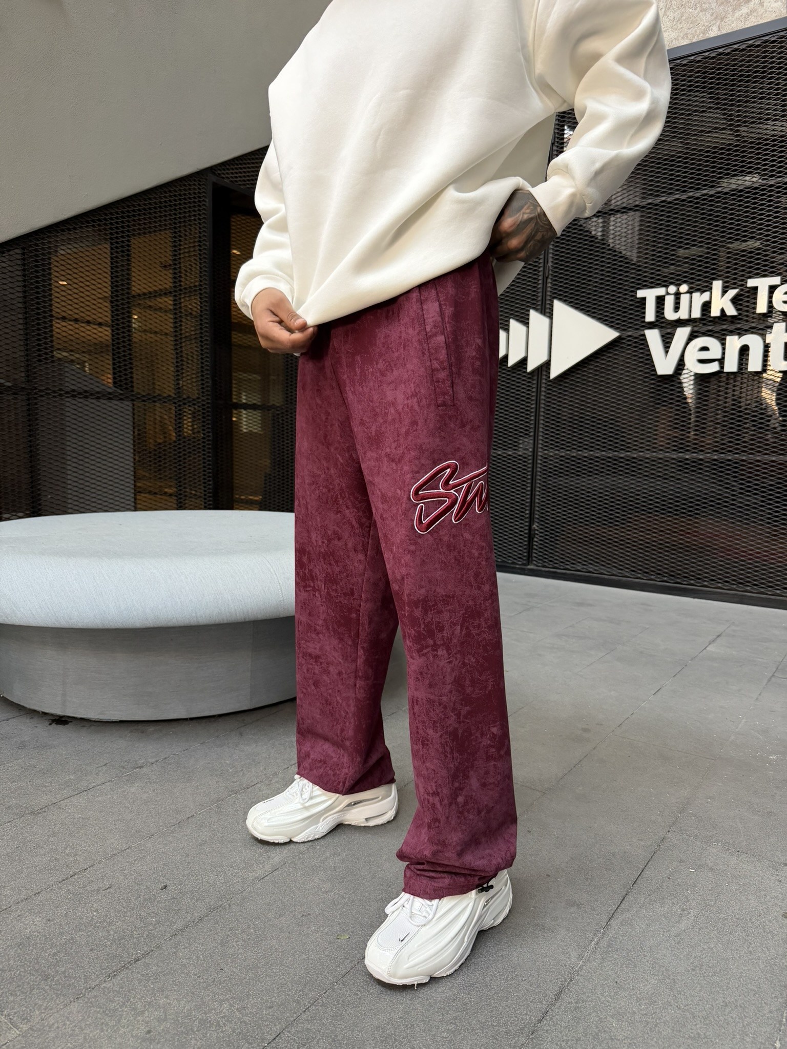 Premium Acid SW Yıkamalı Baggy Eşofman - Bordo