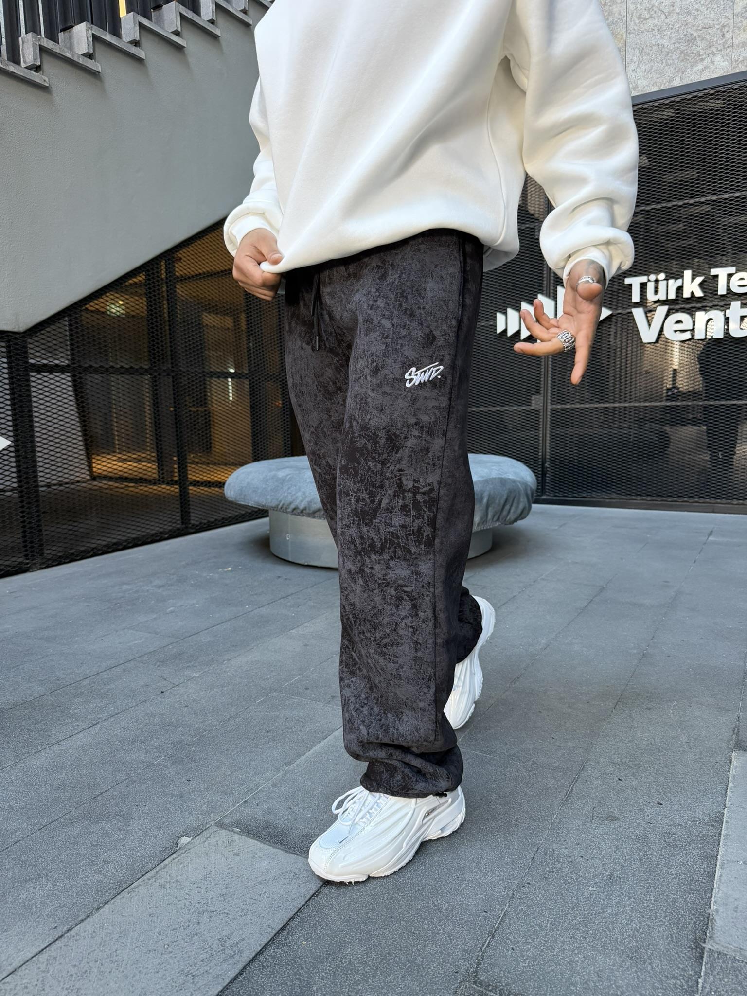 Premium Acid SW Yıkamalı Baggy Eşofman - Siyah