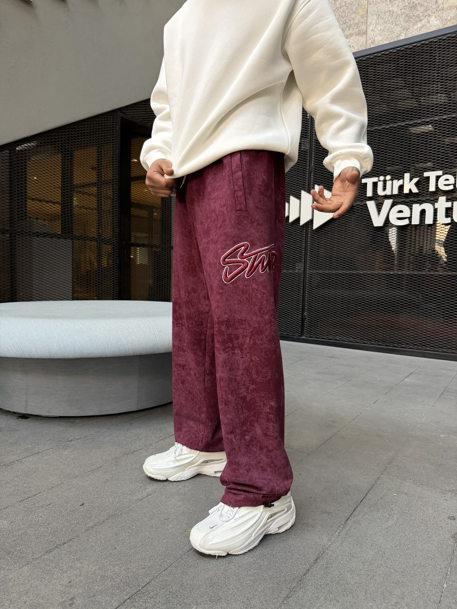 Premium Acid SW Yıkamalı Baggy Eşofman - Bordo