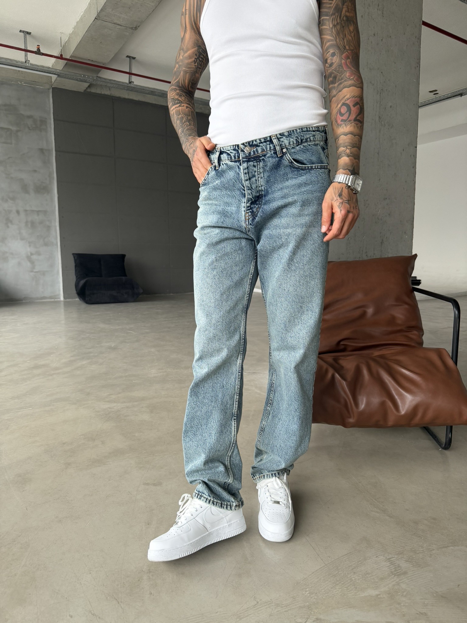 Premium Düz Basic Baggy Fit Pantolon - İndigo