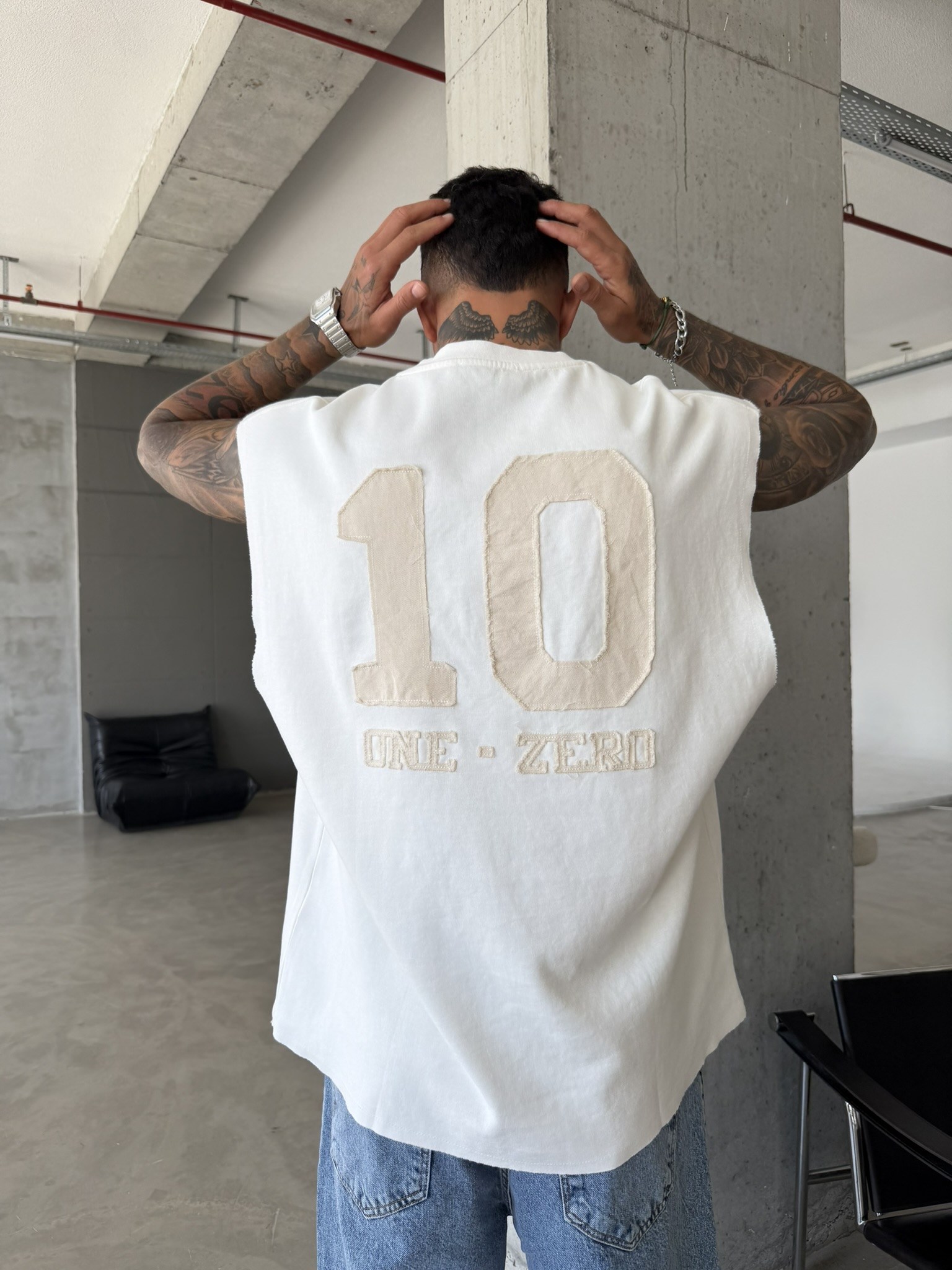 Premium One - Zero Nakışlı Sıfır Kol T-Shirt - Beyaz