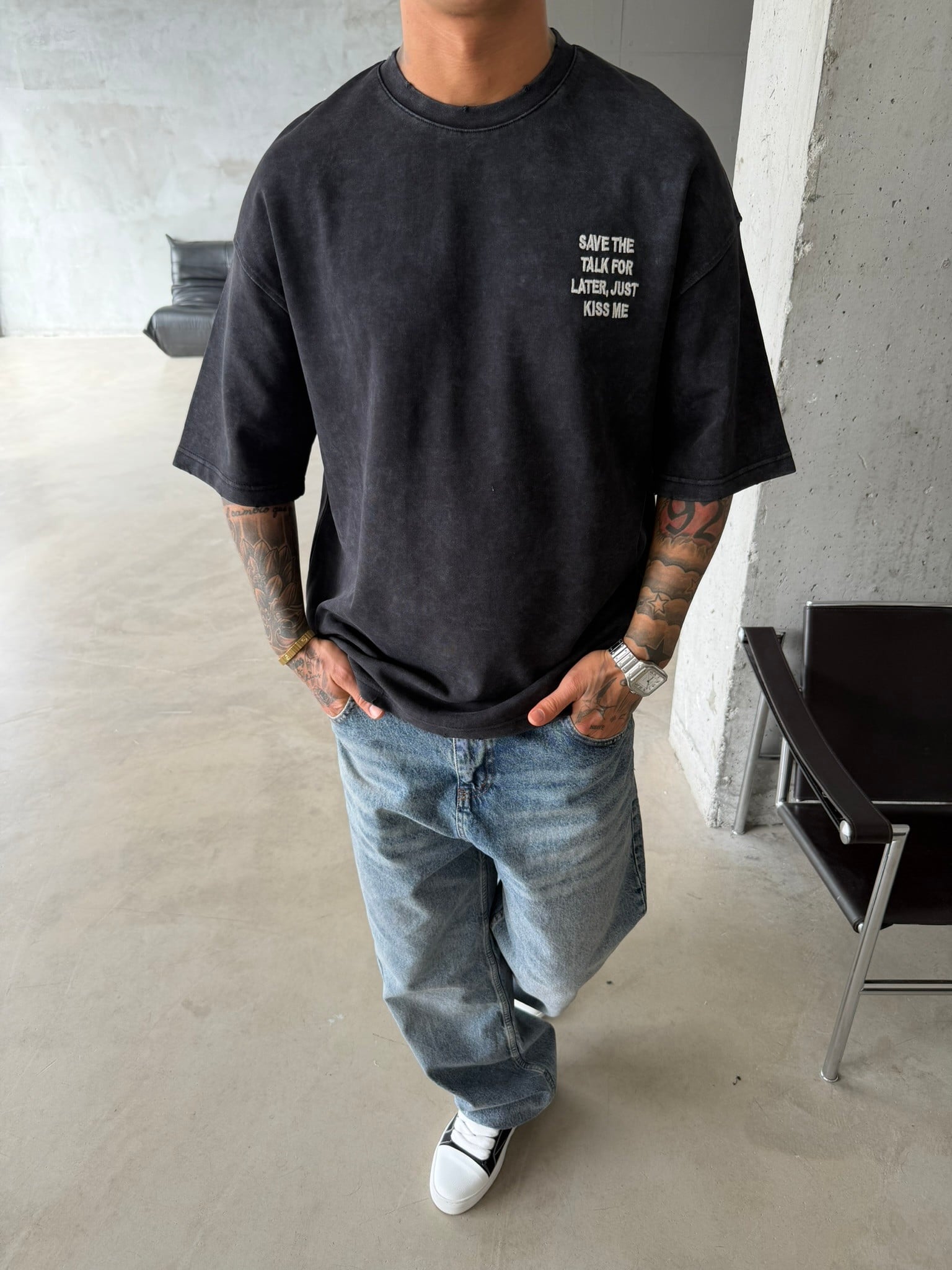 Premium Pacht Detaylı Save The T-Shirt - Siyah