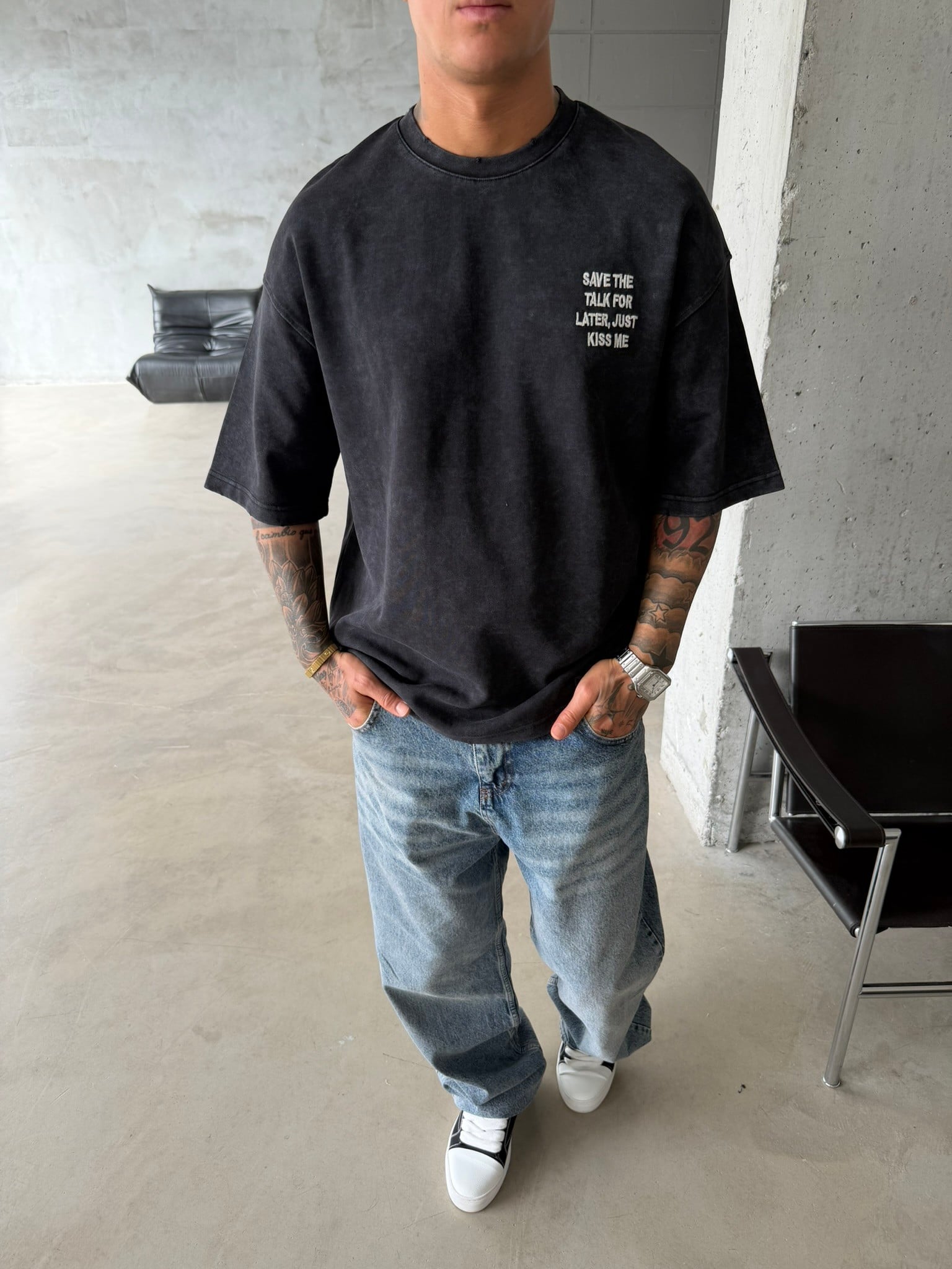 Premium Pacht Detaylı Save The T-Shirt - Siyah