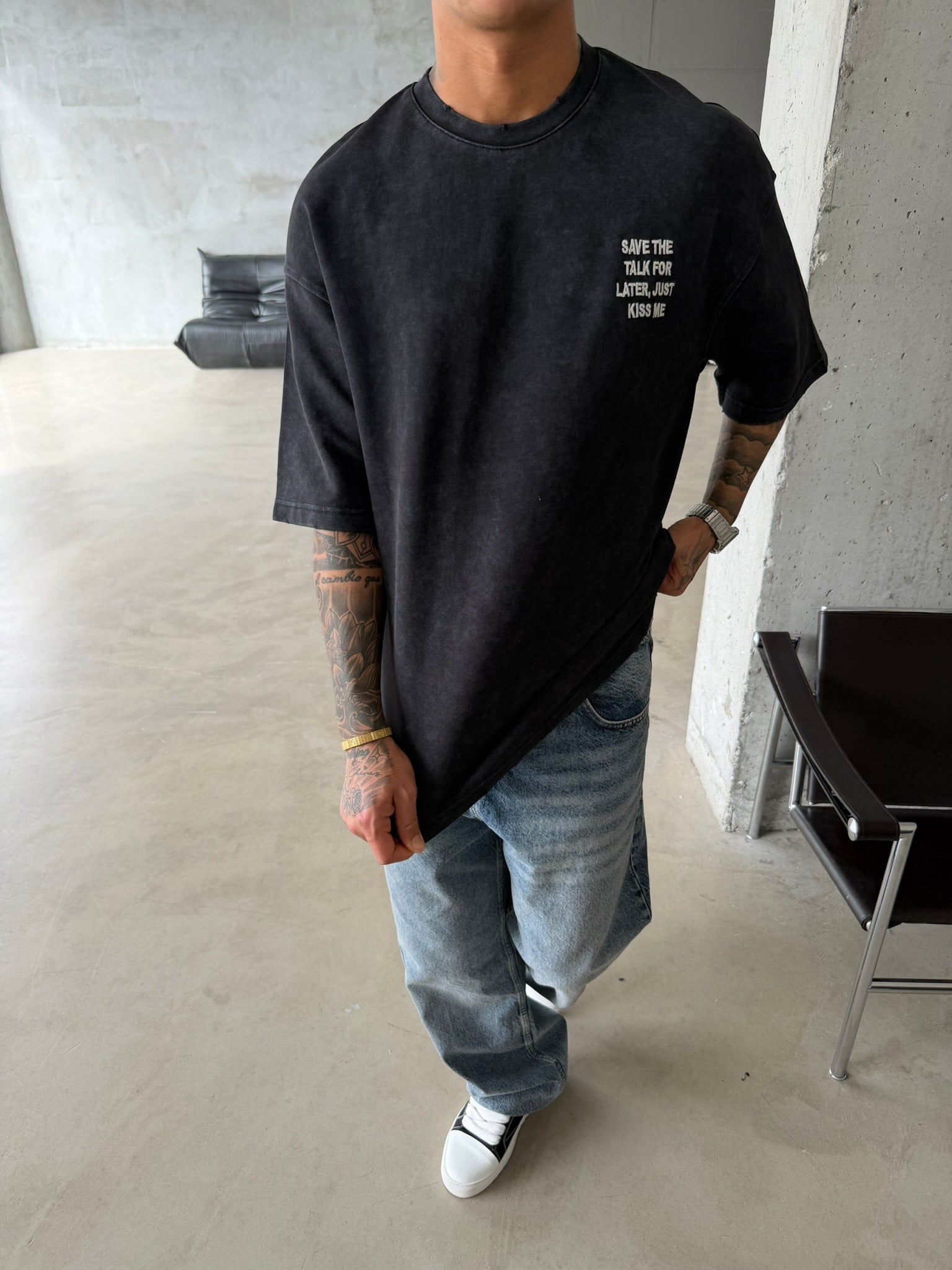 Premium Pacht Detaylı Save The T-Shirt - Siyah